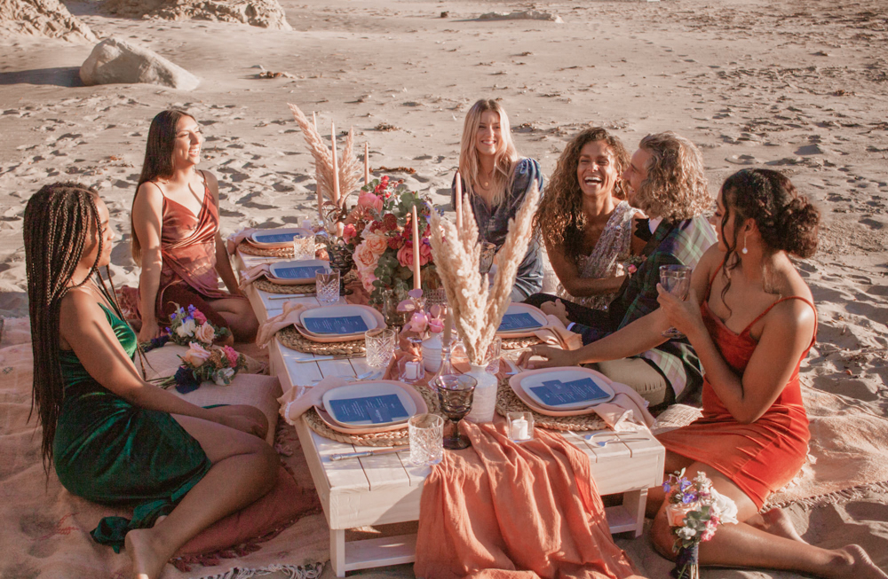 Rachel Christopherson San Luis Obispo Boho Beach Elopement Wedding Party Dinner