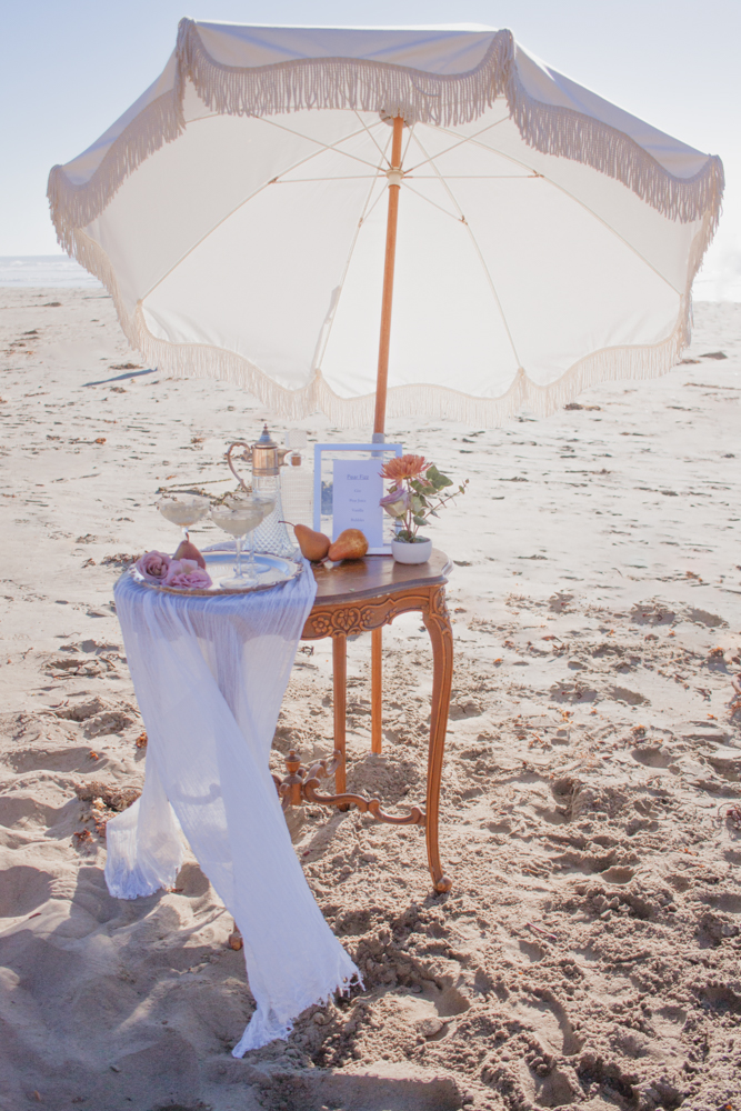 Rachel Christopherson San Luis Obispo Boho Beach Elopement Wedding Cocktail hour set up 