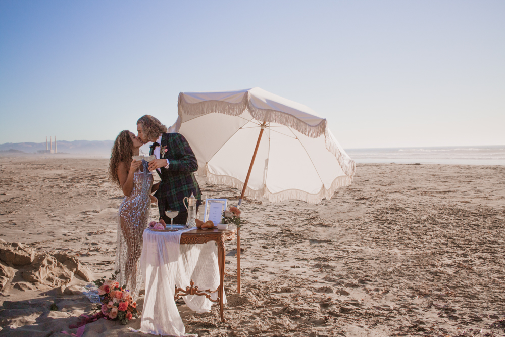 Rachel Christopherson San Luis Obispo Boho Beach Elopement Wedding Cocktail Hour toast