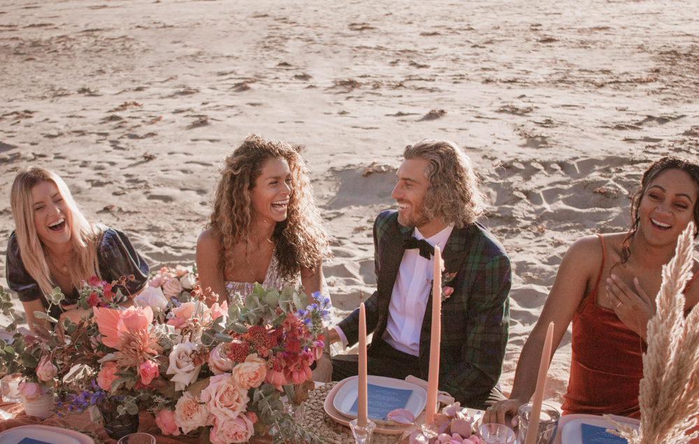 Rachel Christopherson San Luis Obispo Boho Beach Elopement Wedding Party Dinner Laughter 