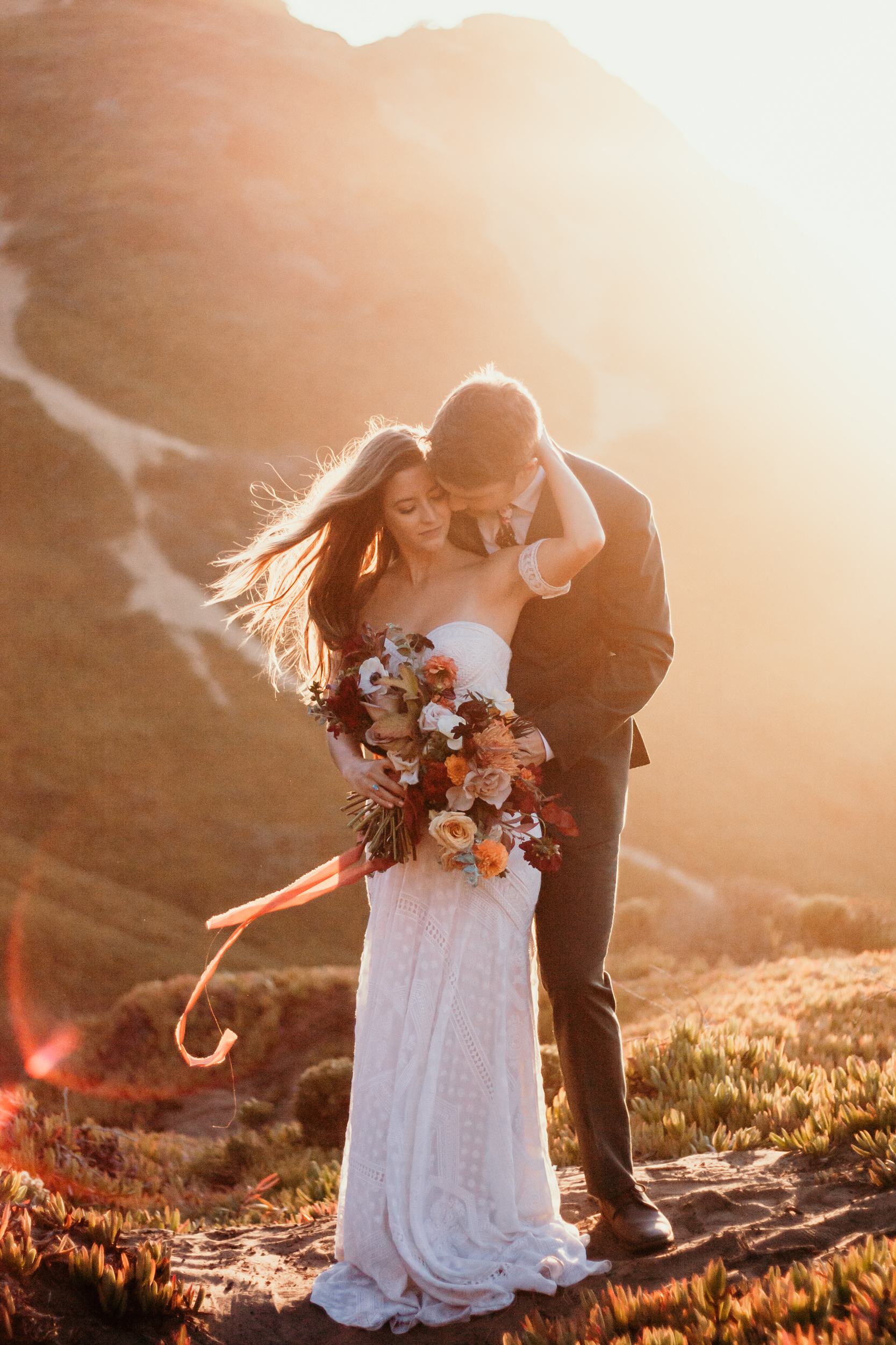 Santa Barbara elopement San Luis Obispo beach elopement Big Sur elopement Santa Barbara boho bride and groom best San Luis Obispo outdoor elopement location California beach elopement boho wedding dress Inspo California coast dream elopement location boho suit for groom boho wedding bouquet best Santa Barbara elopement location beach waves bridal hair Rachel Christopherson photography 