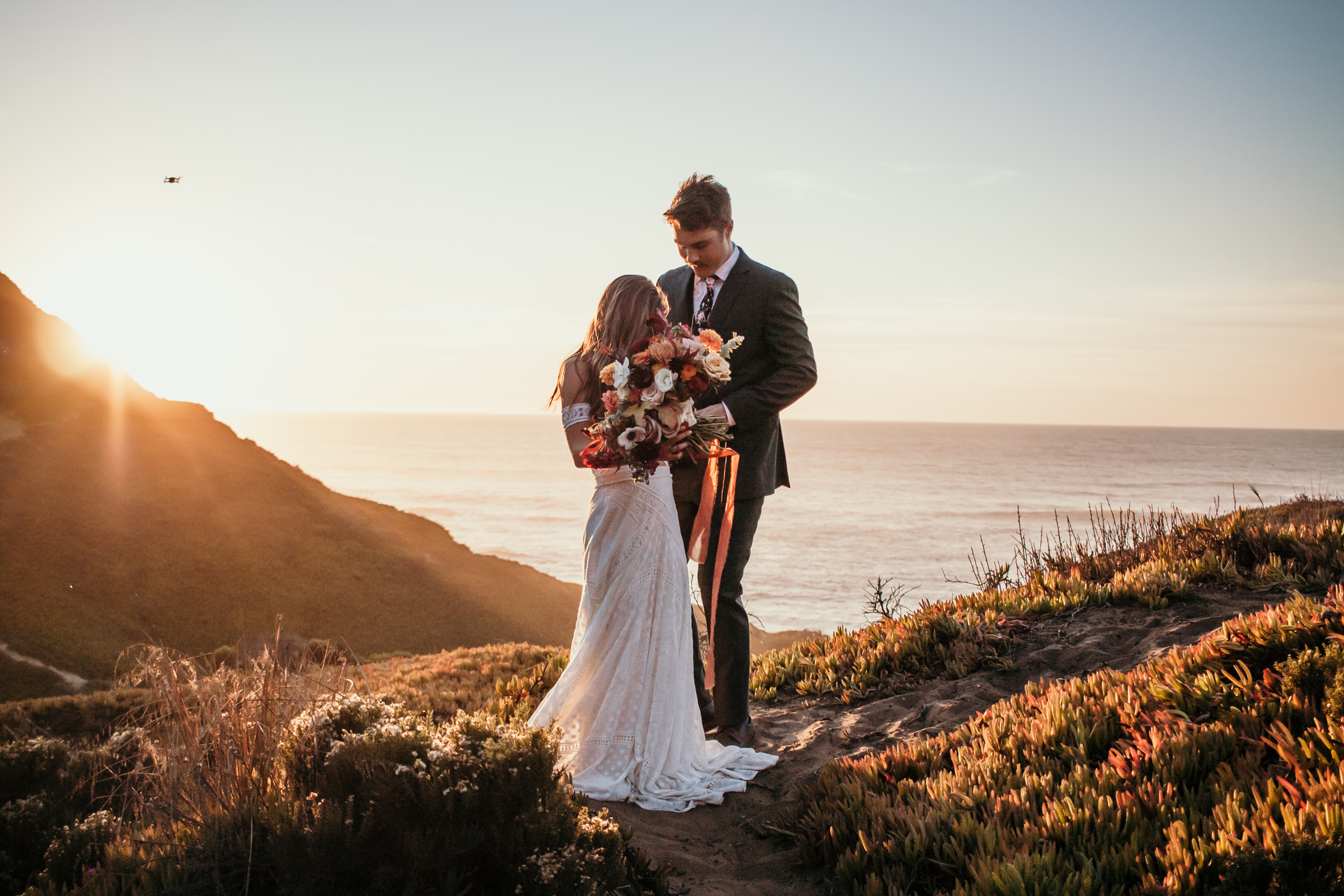 Santa Barbara elopement San Luis Obispo beach elopement Big Sur elopement Santa Barbara boho bride and groom best San Luis Obispo outdoor elopement location California beach elopement boho wedding dress Inspo California coast dream elopement location boho suit for groom boho wedding bouquet best Santa Barbara elopement location beach waves bridal hair Rachel Christopherson photography 