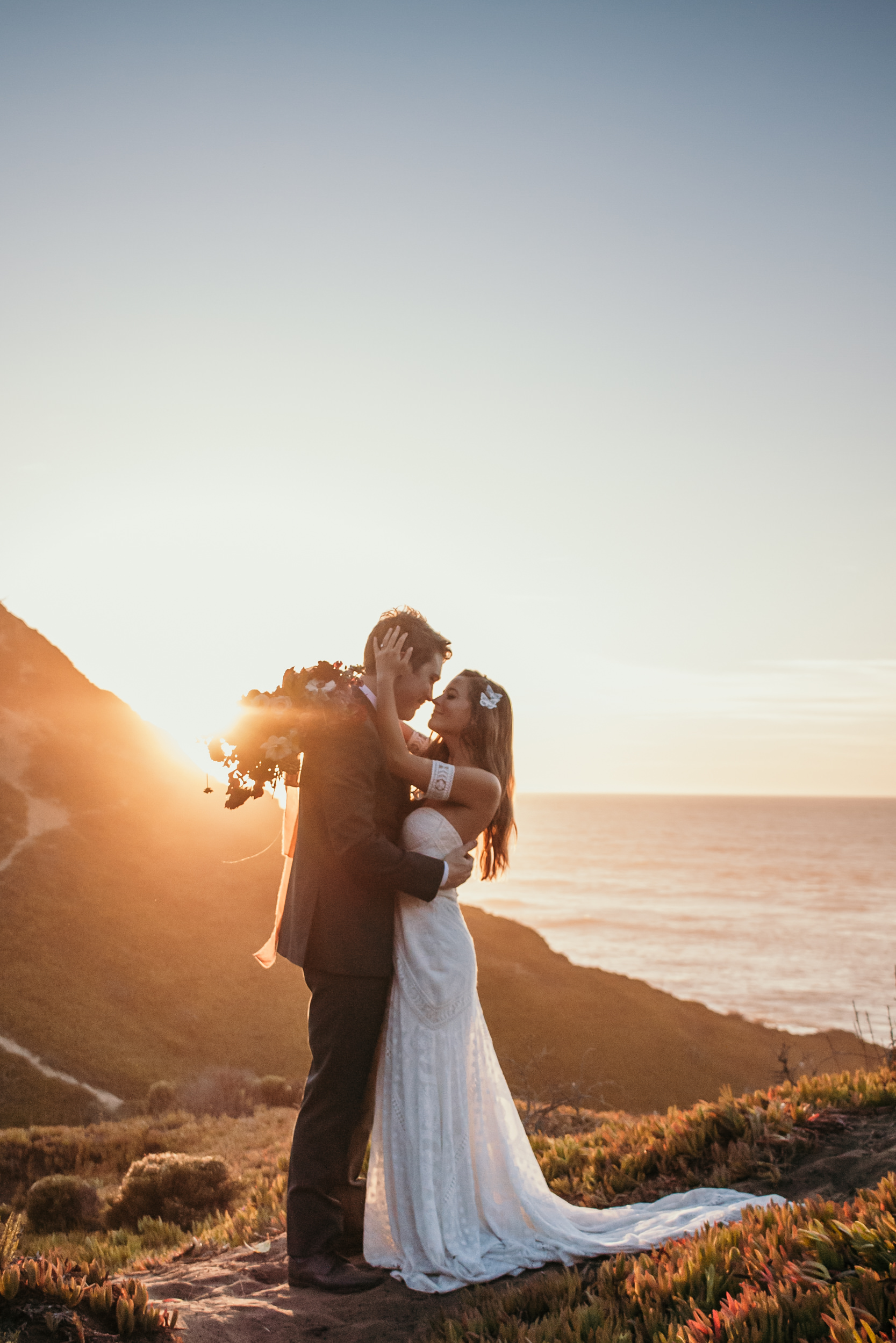 Santa Barbara elopement San Luis Obispo beach elopement Big Sur elopement Santa Barbara boho bride and groom best San Luis Obispo outdoor elopement location California beach elopement boho wedding dress Inspo California coast dream elopement location boho suit for groom boho wedding bouquet best Santa Barbara elopement location beach waves bridal hair Rachel Christopherson photography 