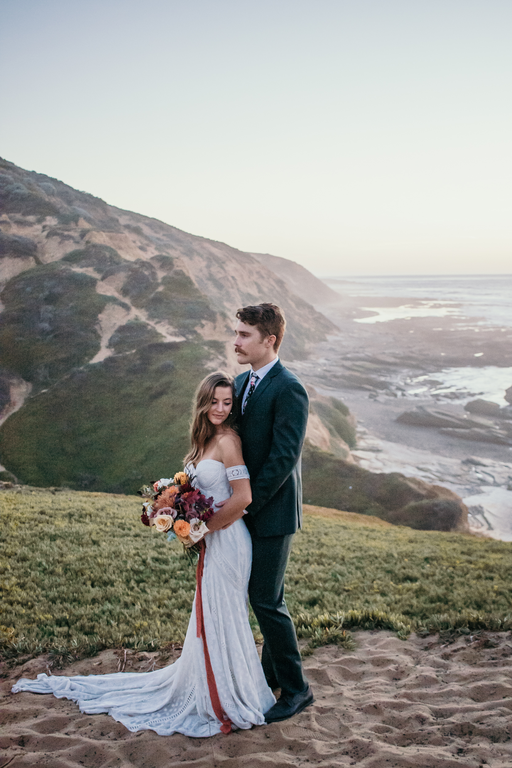 Santa Barbara elopement San Luis Obispo beach elopement Big Sur elopement Santa Barbara boho bride and groom best San Luis Obispo outdoor elopement location California beach elopement boho wedding dress Inspo California coast dream elopement location boho suit for groom boho wedding bouquet best Santa Barbara elopement location beach waves bridal hair Rachel Christopherson photography 
