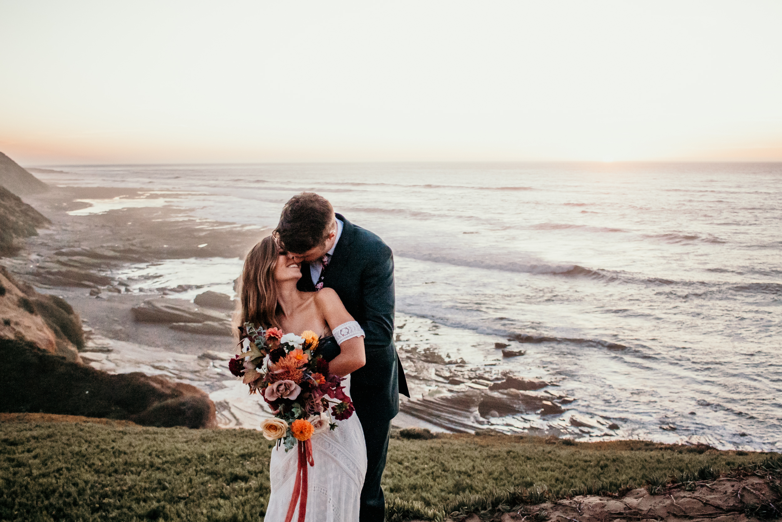 Santa Barbara elopement San Luis Obispo beach elopement Big Sur elopement Santa Barbara boho bride and groom best San Luis Obispo outdoor elopement location California beach elopement boho wedding dress Inspo California coast dream elopement location boho suit for groom boho wedding bouquet best Santa Barbara elopement location beach waves bridal hair Rachel Christopherson photography