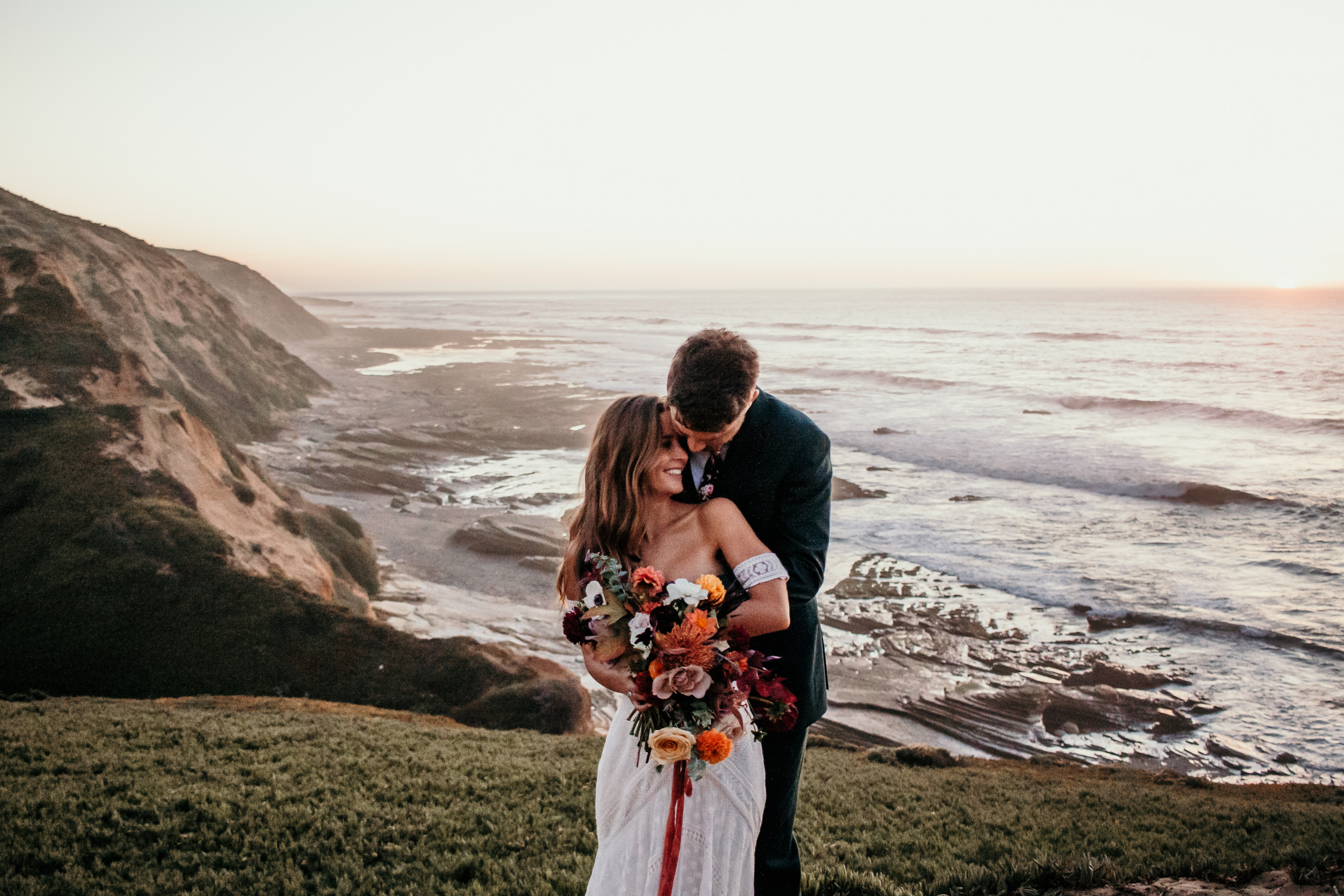 Santa Barbara elopement San Luis Obispo beach elopement Big Sur elopement Santa Barbara boho bride and groom best San Luis Obispo outdoor elopement location California beach elopement boho wedding dress Inspo California coast dream elopement location boho suit for groom boho wedding bouquet best Santa Barbara elopement location beach waves bridal hair Rachel Christopherson photography 