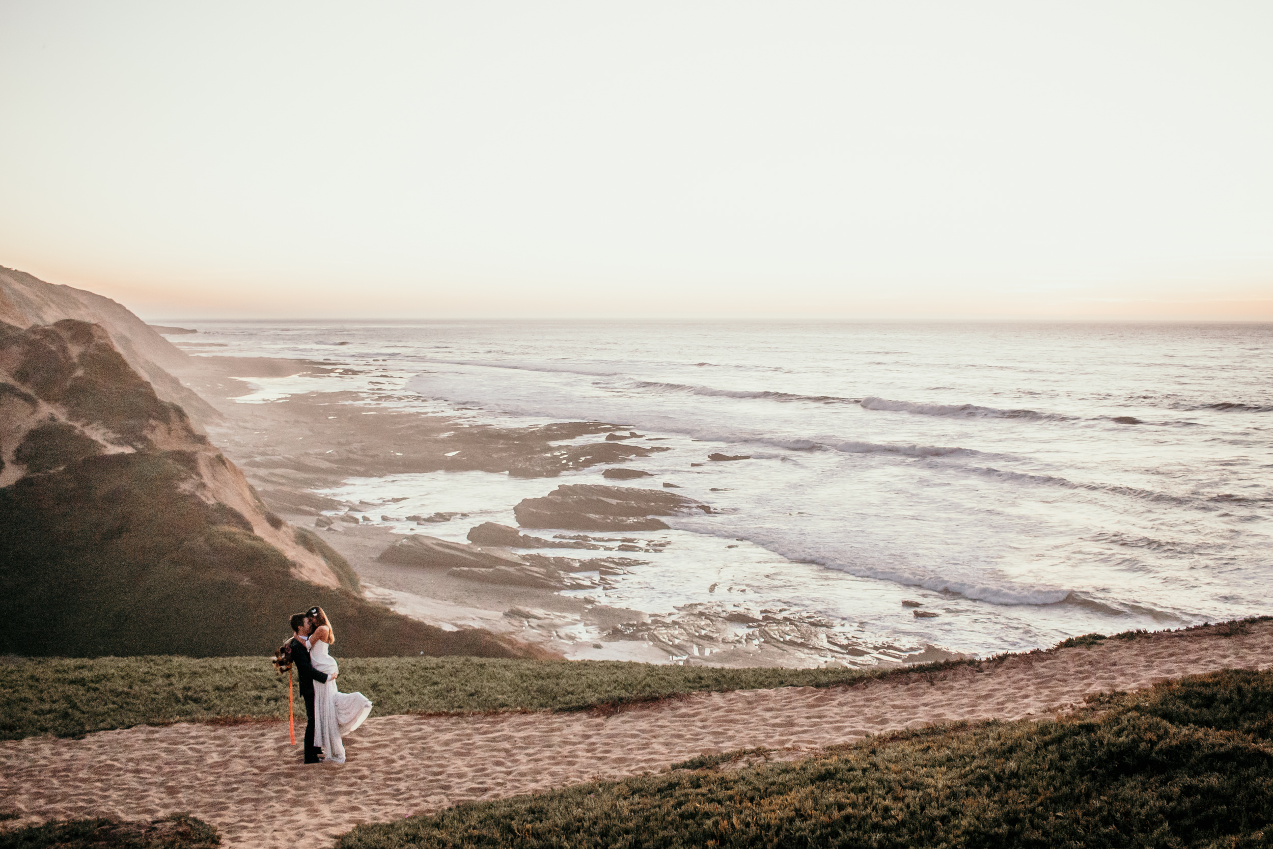 Santa Barbara elopement San Luis Obispo beach elopement Big Sur elopement Santa Barbara boho bride and groom best San Luis Obispo outdoor elopement location California beach elopement boho wedding dress Inspo California coast dream elopement location boho suit for groom boho wedding bouquet best Santa Barbara elopement location beach waves bridal hair Rachel Christopherson photography 