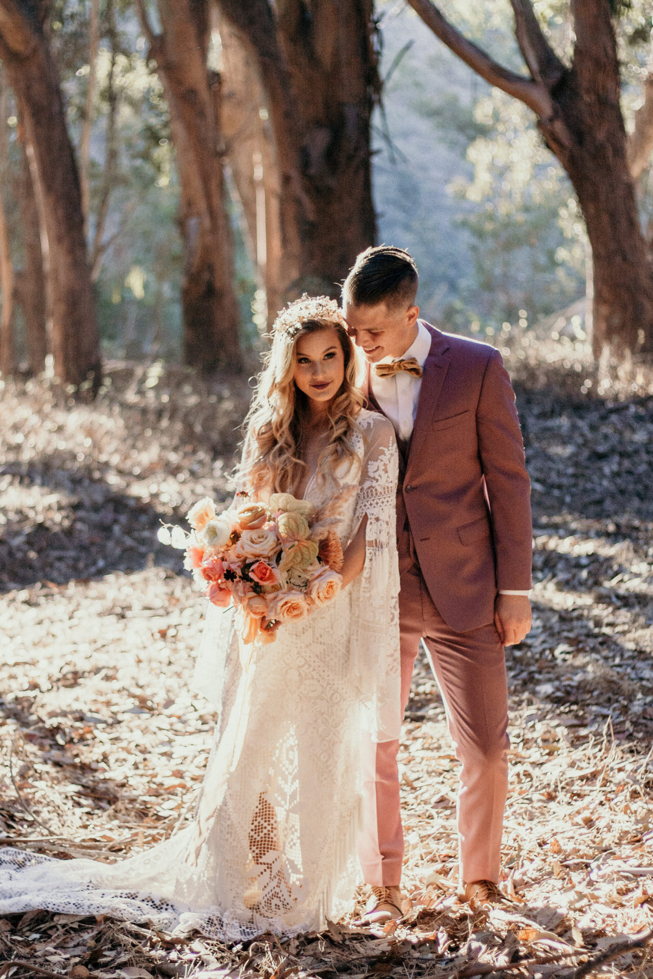 San Luis Obispo elopement Big Sur elopement San Luis Obispo boho bride and groom best San Luis Obispo outdoor elopement location California forest elopement boho wedding dress Inspo California dream elopement location boho suit for groom boho wedding bouquet best San Luis Obispo elopement location bridal tiara SLO elopement Rachel Christopherson photography