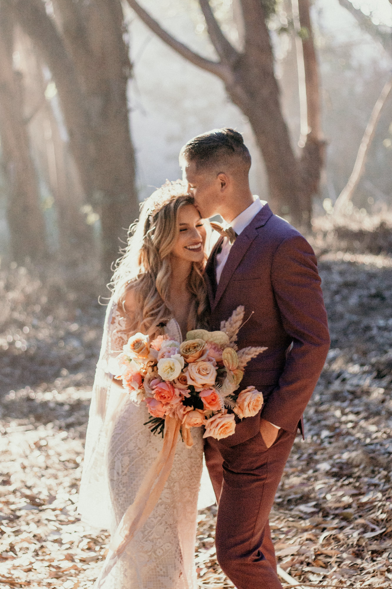 San Luis Obispo elopement Big Sur elopement San Luis Obispo boho bride and groom best San Luis Obispo outdoor elopement location California forest elopement boho wedding dress Inspo California dream elopement location boho suit for groom boho wedding bouquet best San Luis Obispo elopement location bridal tiara SLO elopement Rachel Christopherson photography