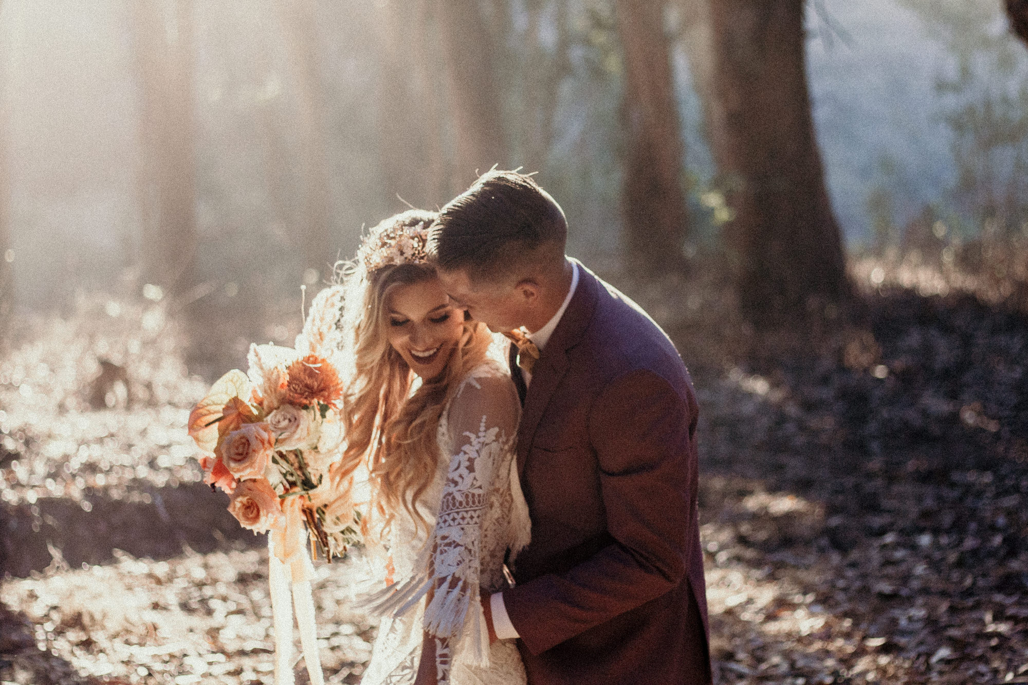 San Luis Obispo elopement Big Sur elopement San Luis Obispo boho bride and groom best San Luis Obispo outdoor elopement location California forest elopement boho wedding dress Inspo California dream elopement location boho suit for groom boho wedding bouquet best San Luis Obispo elopement location bridal tiara SLO elopement Rachel Christopherson photography