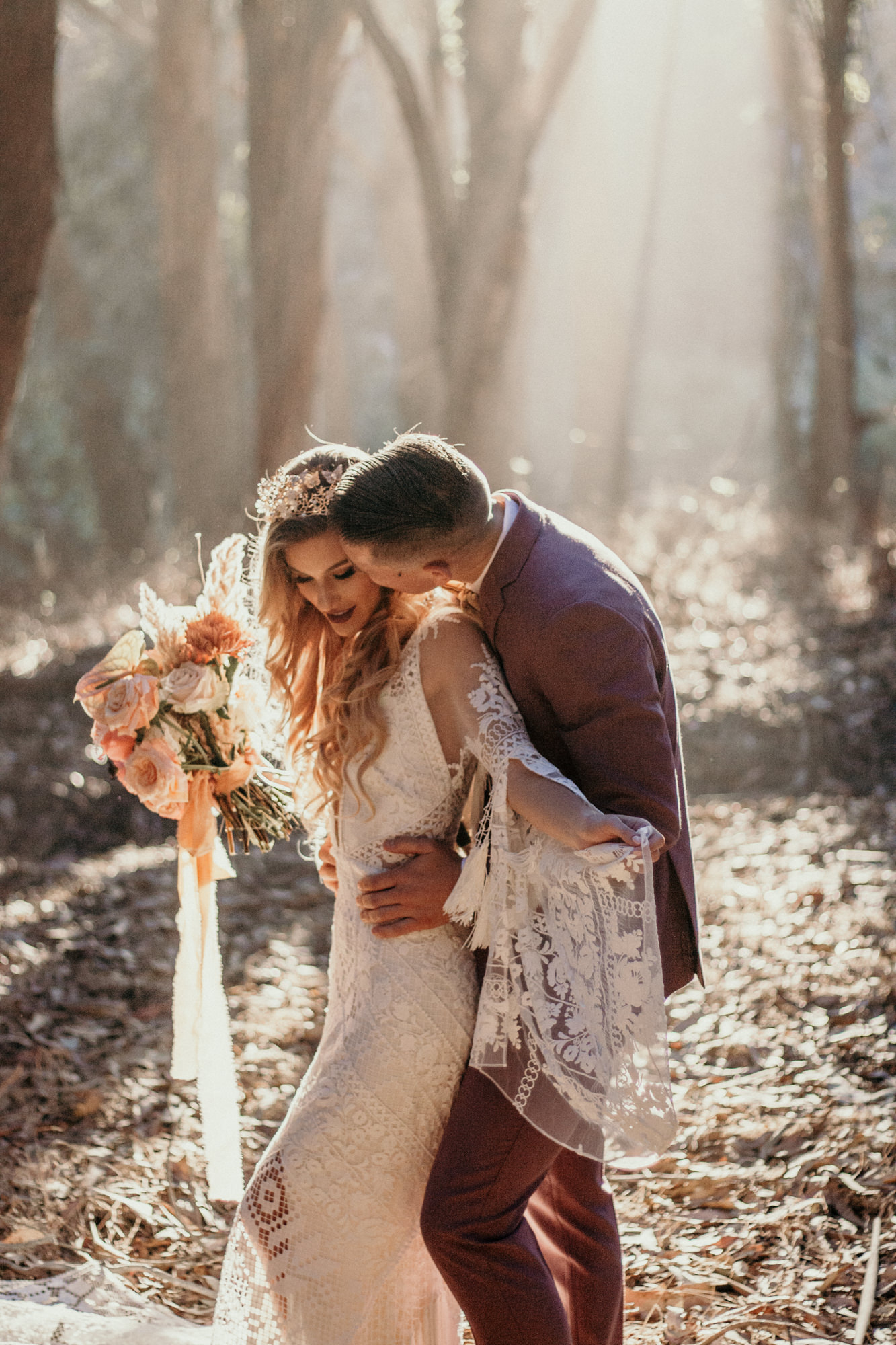 San Luis Obispo elopement Big Sur elopement San Luis Obispo boho bride and groom best San Luis Obispo outdoor elopement location California forest elopement boho wedding dress Inspo California dream elopement location boho suit for groom boho wedding bouquet best San Luis Obispo elopement location bridal tiara SLO elopement Rachel Christopherson photography