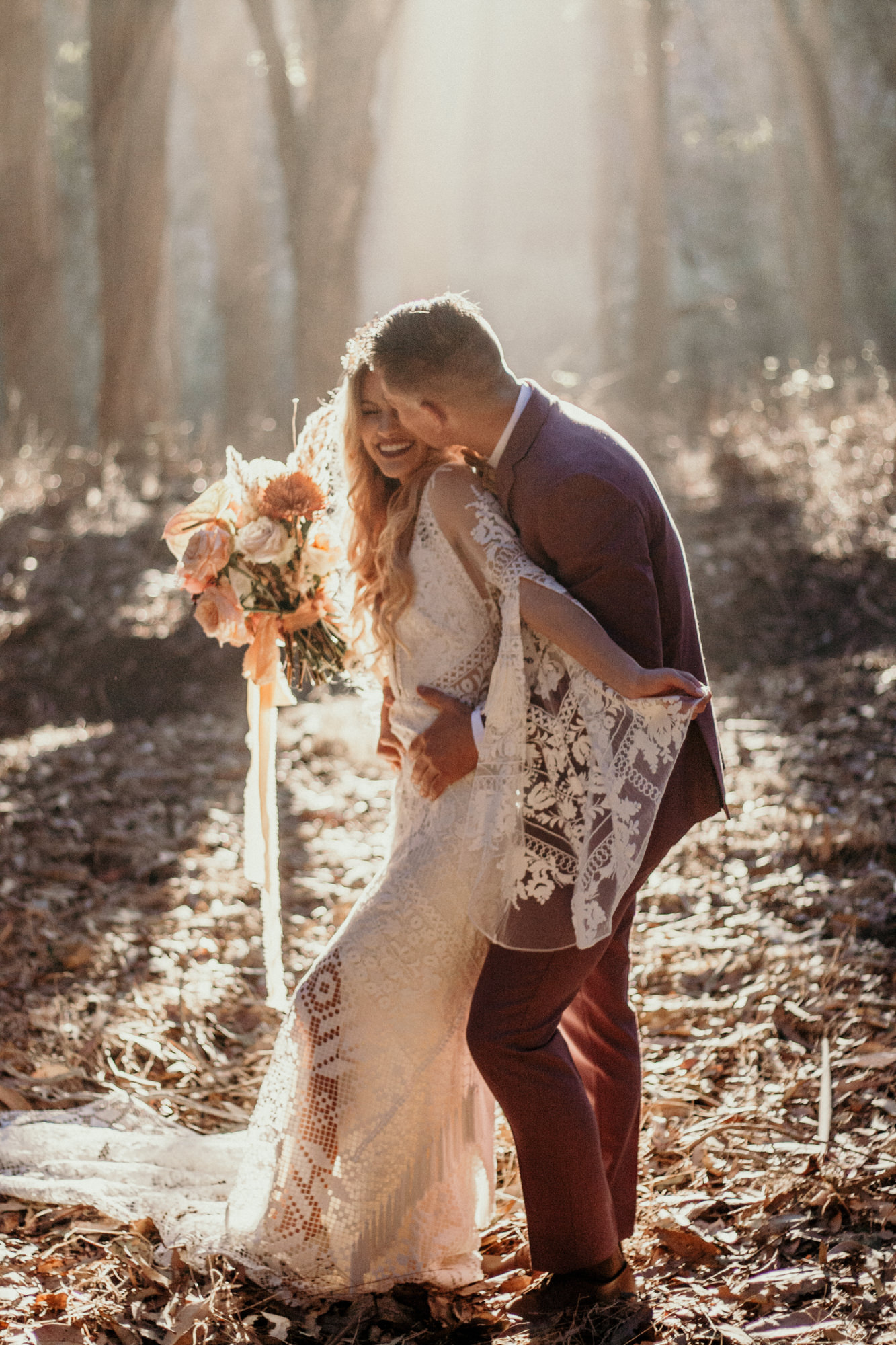 San Luis Obispo elopement Big Sur elopement San Luis Obispo boho bride and groom best San Luis Obispo outdoor elopement location California forest elopement boho wedding dress Inspo California dream elopement location boho suit for groom boho wedding bouquet best San Luis Obispo elopement location bridal tiara SLO elopement Rachel Christopherson photography