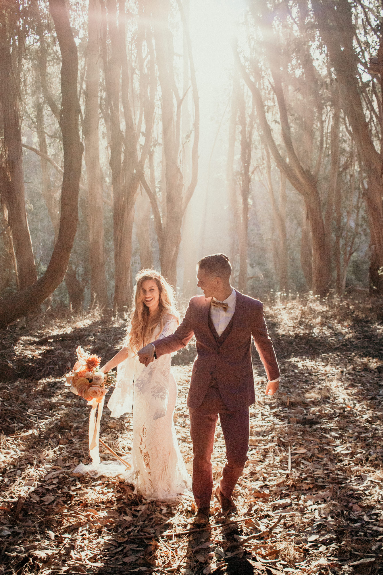 San Luis Obispo elopement Big Sur elopement San Luis Obispo boho bride and groom best San Luis Obispo outdoor elopement location California forest elopement boho wedding dress Inspo California dream elopement location boho suit for groom boho wedding bouquet best San Luis Obispo elopement location bridal tiara SLO elopement Rachel Christopherson photography