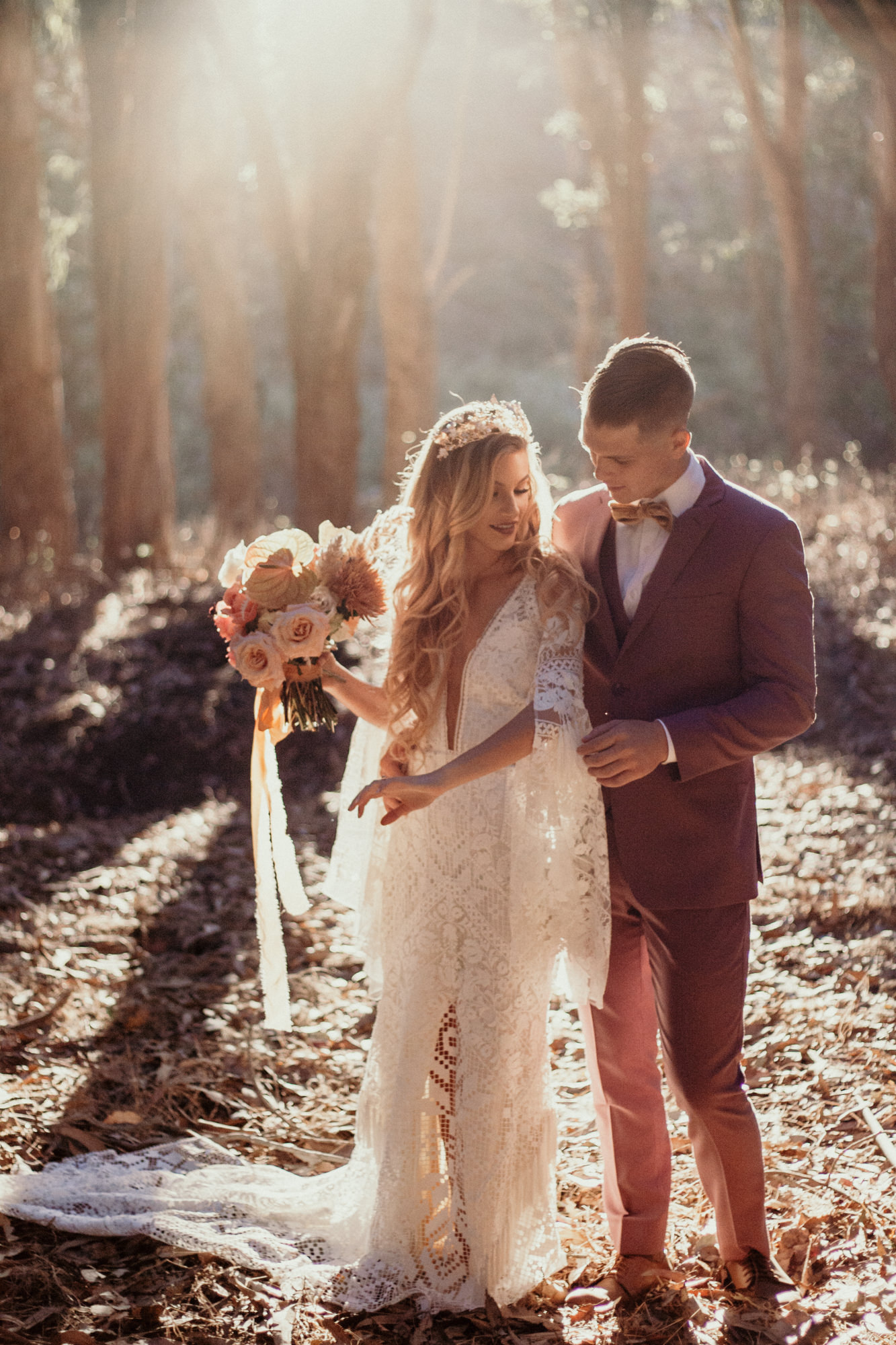 San Luis Obispo elopement Big Sur elopement San Luis Obispo boho bride and groom best San Luis Obispo outdoor elopement location California forest elopement boho wedding dress Inspo California dream elopement location boho suit for groom boho wedding bouquet best San Luis Obispo elopement location bridal tiara SLO elopement Rachel Christopherson photography