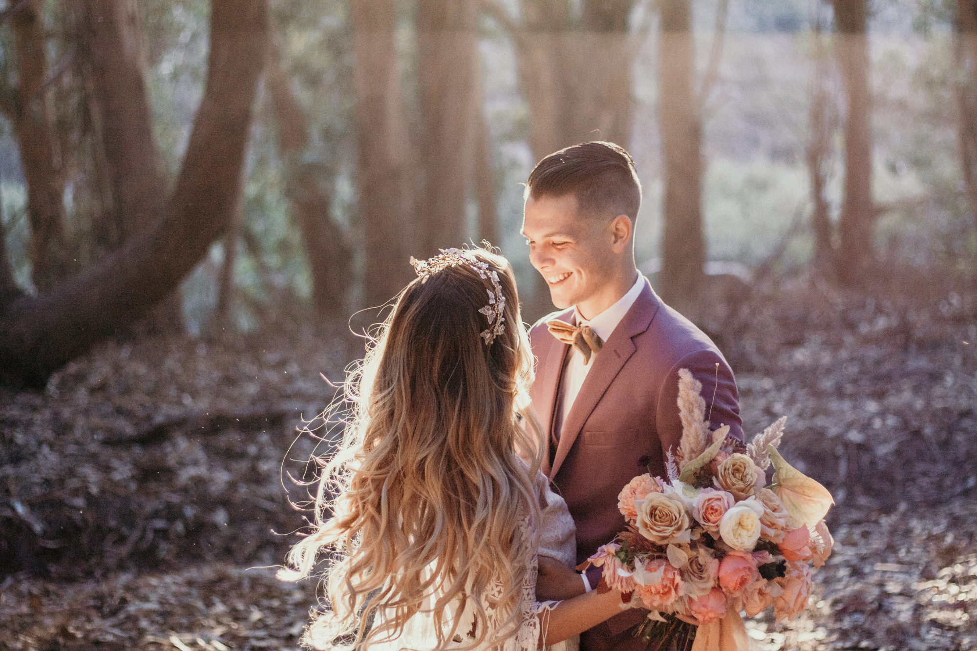 San Luis Obispo elopement Big Sur elopement San Luis Obispo boho bride and groom best San Luis Obispo outdoor elopement location California forest elopement boho wedding dress Inspo California dream elopement location boho suit for groom boho wedding bouquet best San Luis Obispo elopement location bridal tiara SLO elopement Rachel Christopherson photography