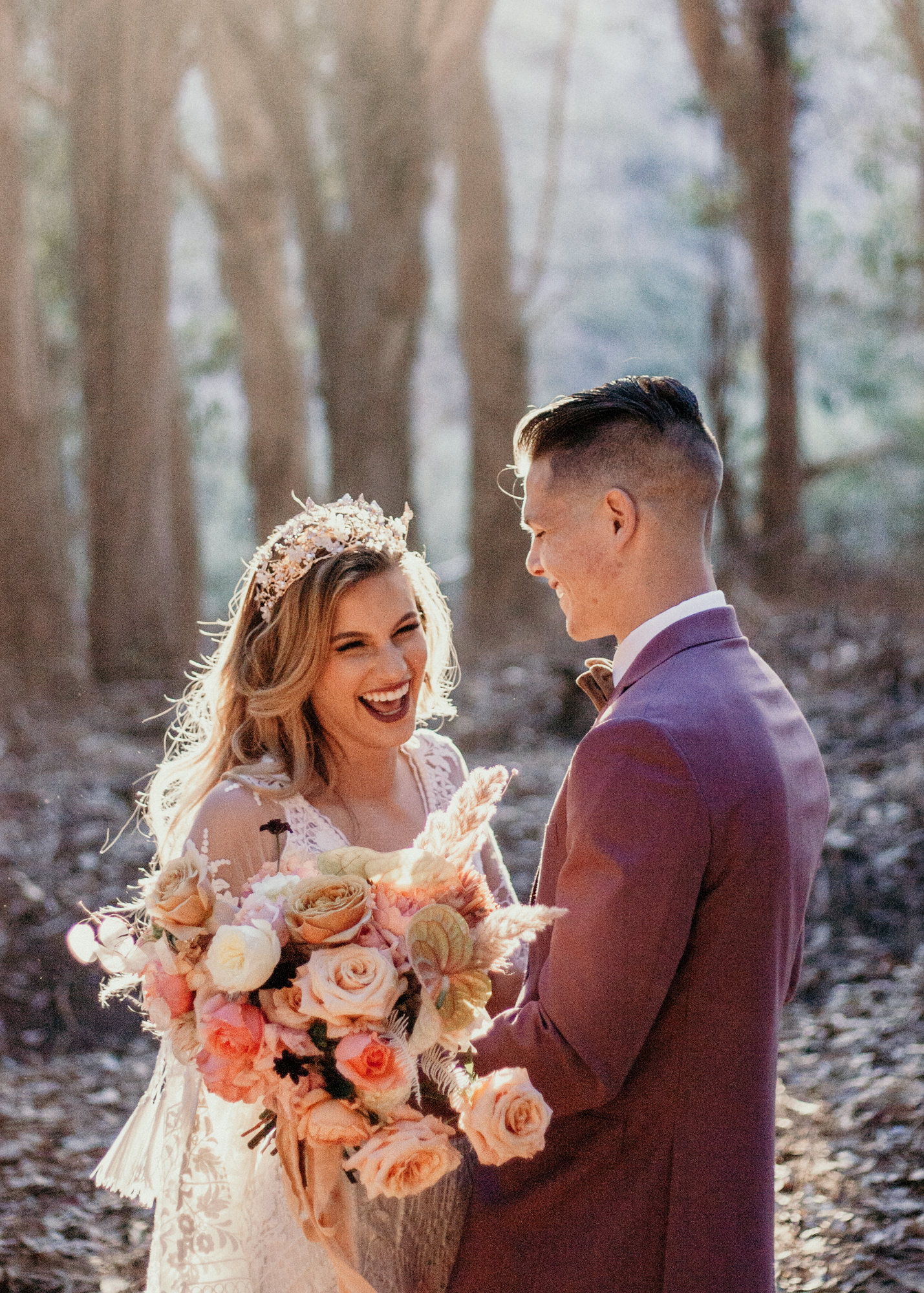 San Luis Obispo elopement Big Sur elopement San Luis Obispo boho bride and groom best San Luis Obispo outdoor elopement location California forest elopement boho wedding dress Inspo California dream elopement location boho suit for groom boho wedding bouquet best San Luis Obispo elopement location bridal tiara SLO elopement Rachel Christopherson photography
