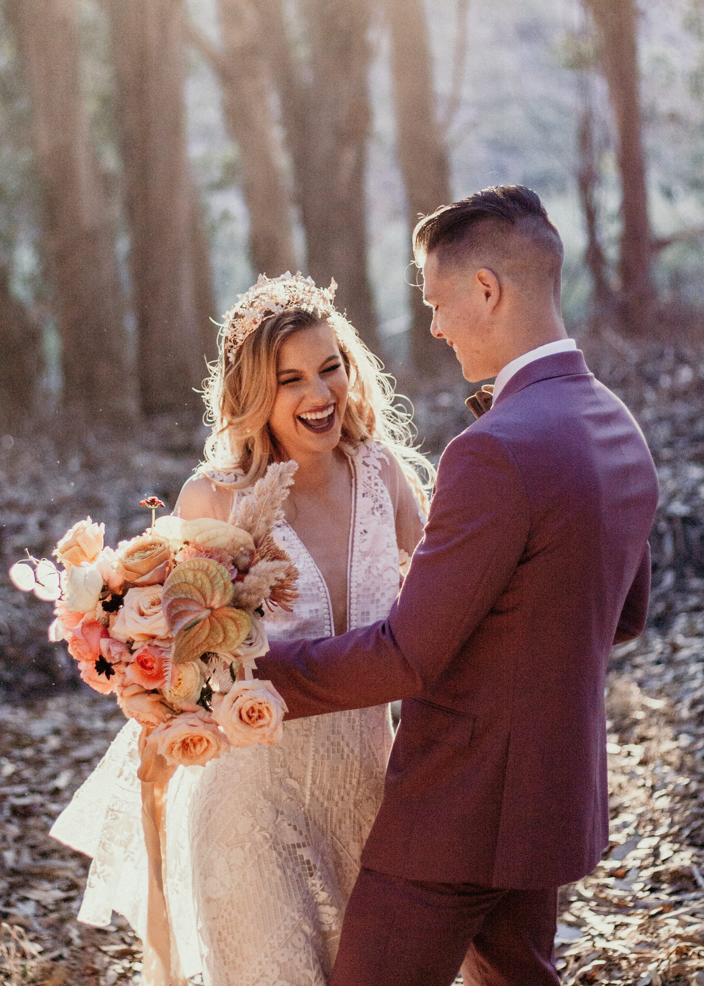 San Luis Obispo elopement Big Sur elopement San Luis Obispo boho bride and groom best San Luis Obispo outdoor elopement location California forest elopement boho wedding dress Inspo California dream elopement location boho suit for groom boho wedding bouquet best San Luis Obispo elopement location bridal tiara SLO elopement Rachel Christopherson photography