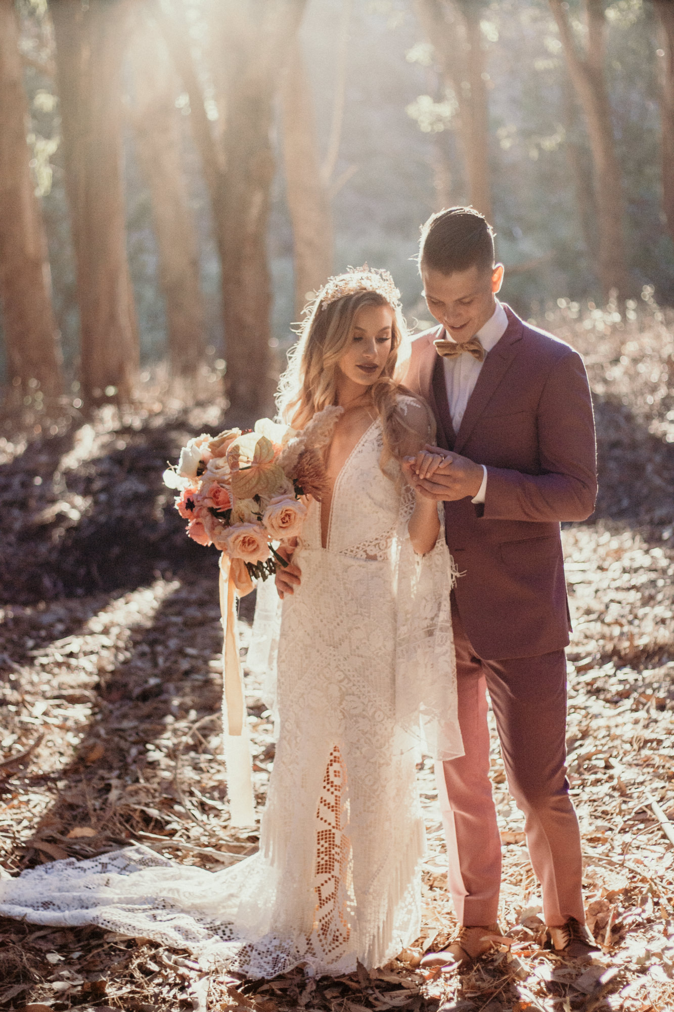 San Luis Obispo elopement Big Sur elopement San Luis Obispo boho bride and groom best San Luis Obispo outdoor elopement location California forest elopement boho wedding dress Inspo California dream elopement location boho suit for groom boho wedding bouquet best San Luis Obispo elopement location bridal tiara SLO elopement Rachel Christopherson photography