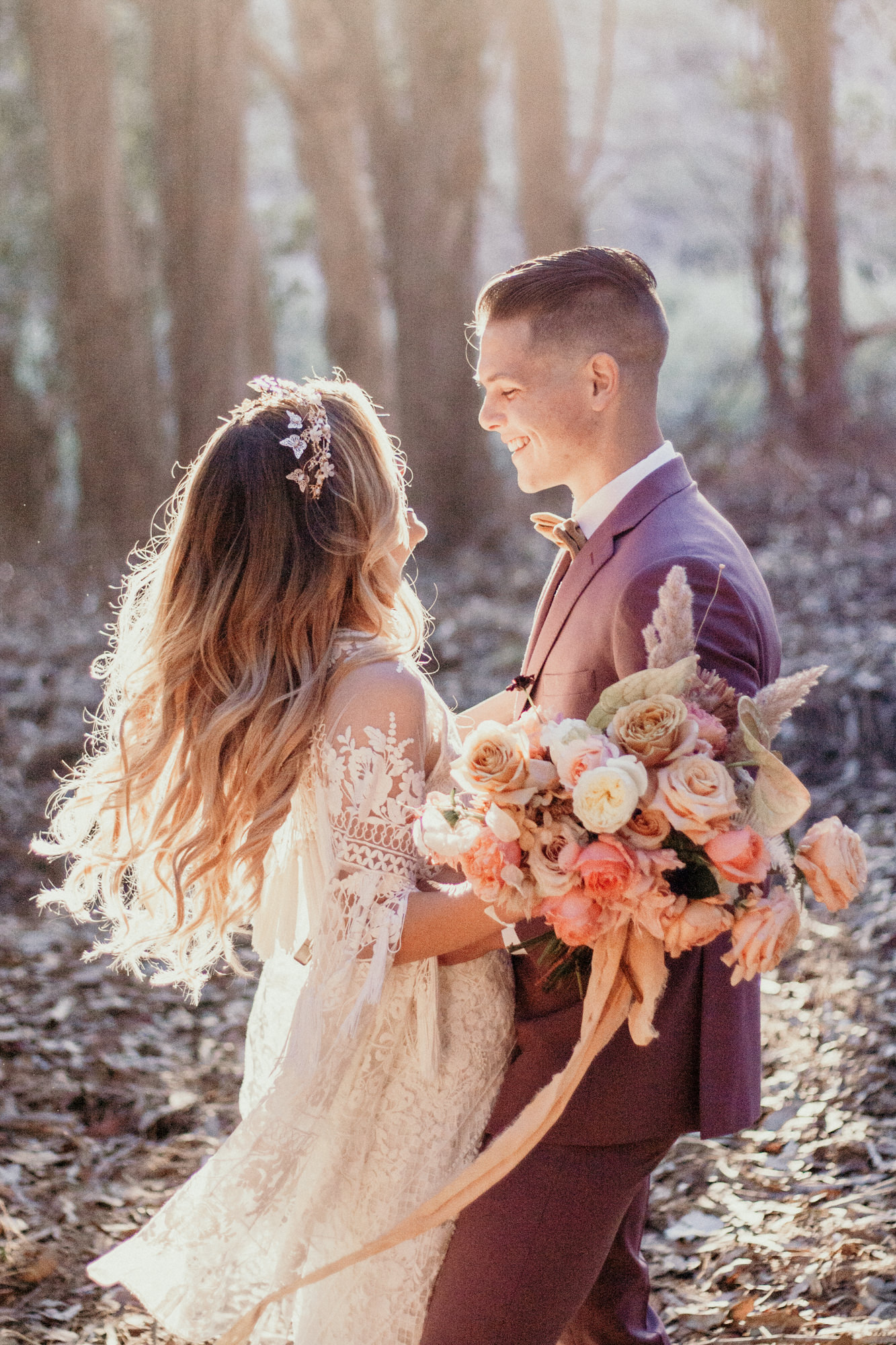 San Luis Obispo elopement Big Sur elopement San Luis Obispo boho bride and groom best San Luis Obispo outdoor elopement location California forest elopement boho wedding dress Inspo California dream elopement location boho suit for groom boho wedding bouquet best San Luis Obispo elopement location bridal tiara SLO elopement Rachel Christopherson photography