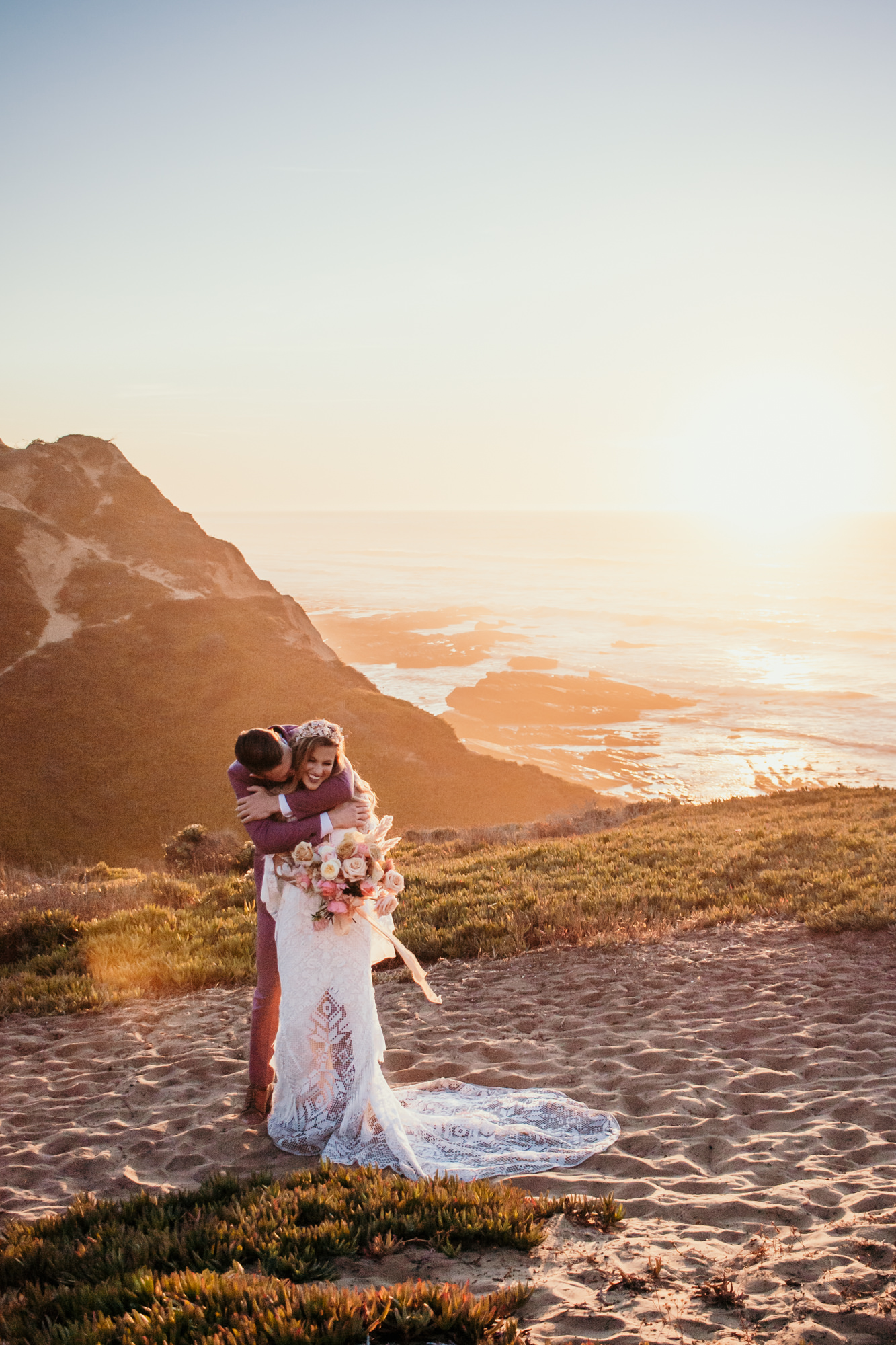 San Luis Obispo beach elopement Big Sur elopement San Luis Obispo boho bride and groom best San Luis Obispo outdoor elopement location California beach elopement boho wedding dress Inspo California dream elopement location boho suit for groom boho wedding bouquet best San Luis Obispo elopement location bridal tiara SLO elopement Rachel Christopherson photography 