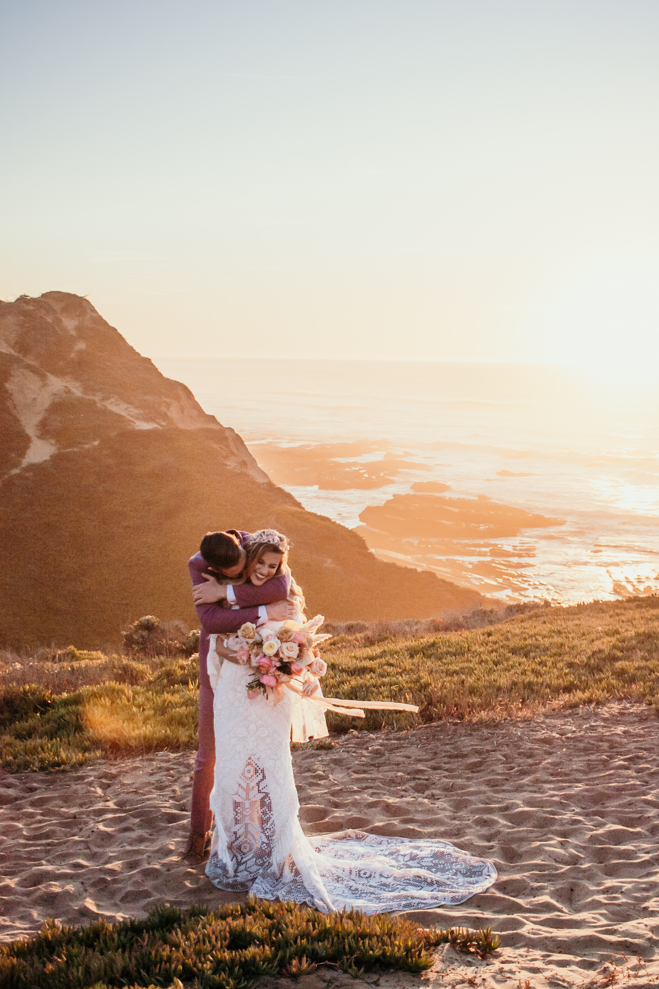 San Luis Obispo beach elopement Big Sur elopement San Luis Obispo boho bride and groom best San Luis Obispo outdoor elopement location California beach elopement boho wedding dress Inspo California dream elopement location boho suit for groom boho wedding bouquet best San Luis Obispo elopement location bridal tiara SLO elopement Rachel Christopherson photography 