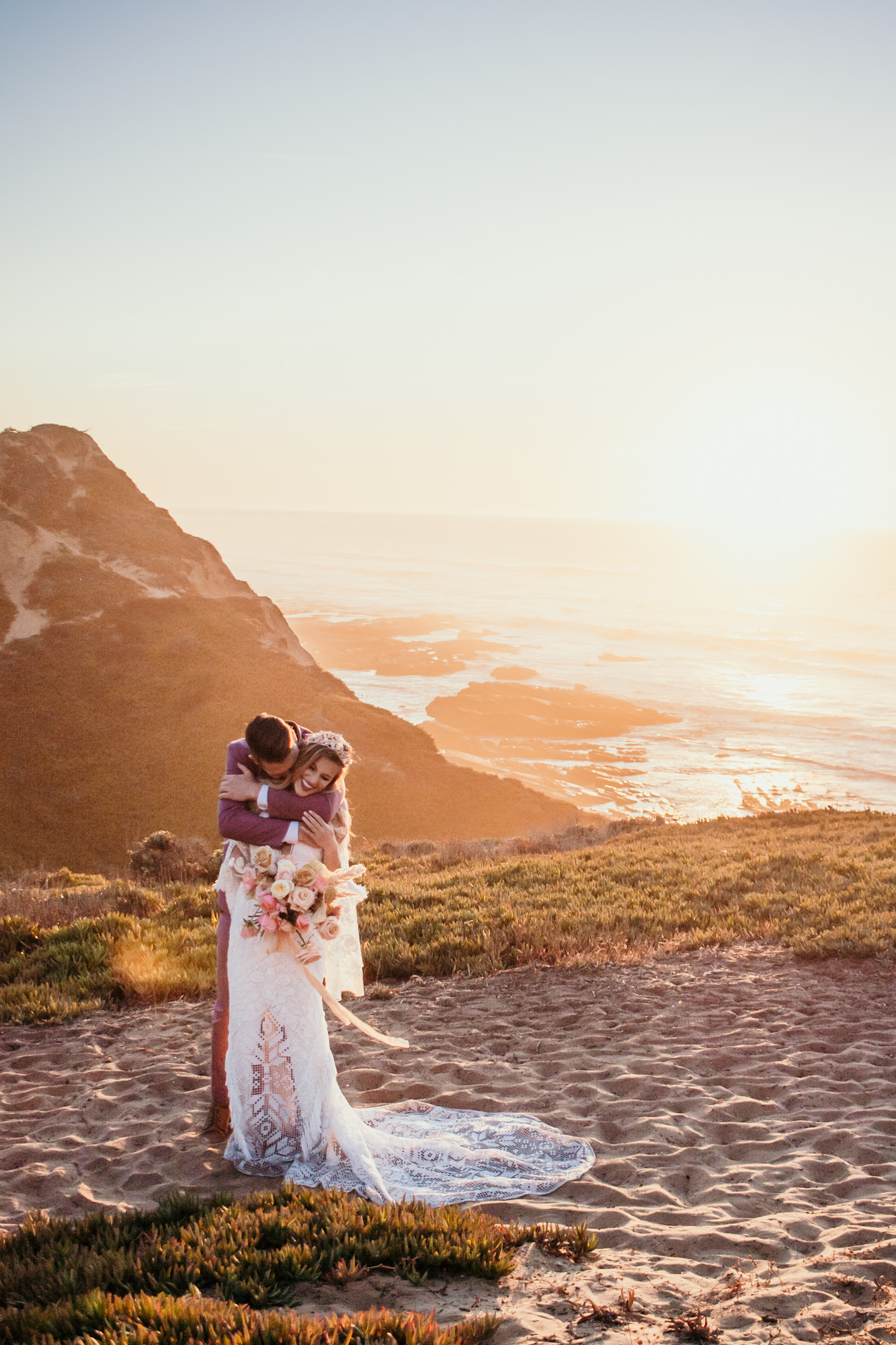 San Luis Obispo beach elopement Big Sur elopement San Luis Obispo boho bride and groom best San Luis Obispo outdoor elopement location California beach elopement boho wedding dress Inspo California dream elopement location boho suit for groom boho wedding bouquet best San Luis Obispo elopement location bridal tiara SLO elopement Rachel Christopherson photography 