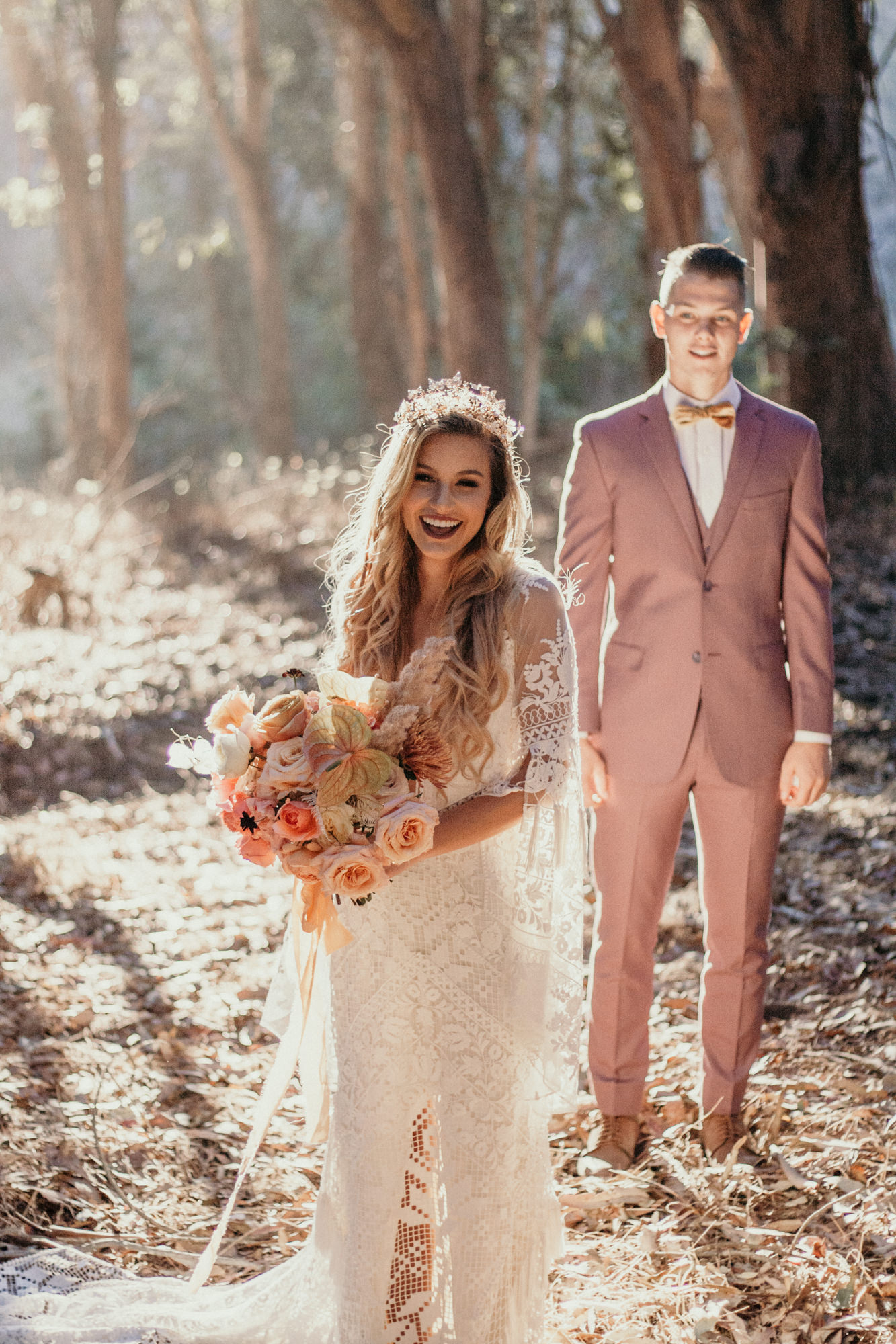 San Luis Obispo elopement Big Sur elopement San Luis Obispo boho bride and groom best San Luis Obispo outdoor elopement location California forest elopement boho wedding dress Inspo California dream elopement location boho suit for groom boho wedding bouquet best San Luis Obispo elopement location bridal tiara SLO elopement Rachel Christopherson photography