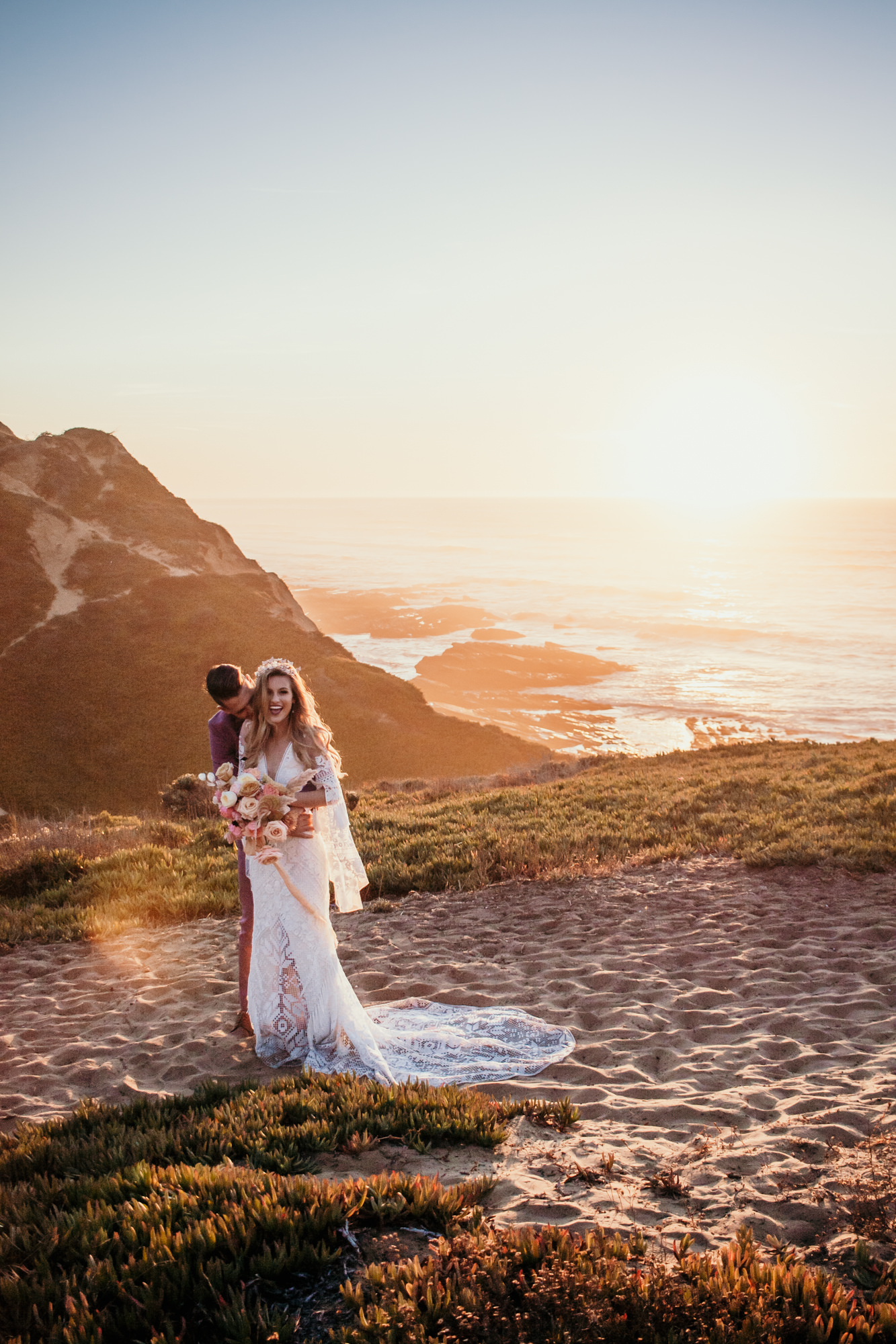 San Luis Obispo beach elopement Big Sur elopement San Luis Obispo boho bride and groom best San Luis Obispo outdoor elopement location California beach elopement boho wedding dress Inspo California dream elopement location boho suit for groom boho wedding bouquet best San Luis Obispo elopement location bridal tiara SLO elopement Rachel Christopherson photography