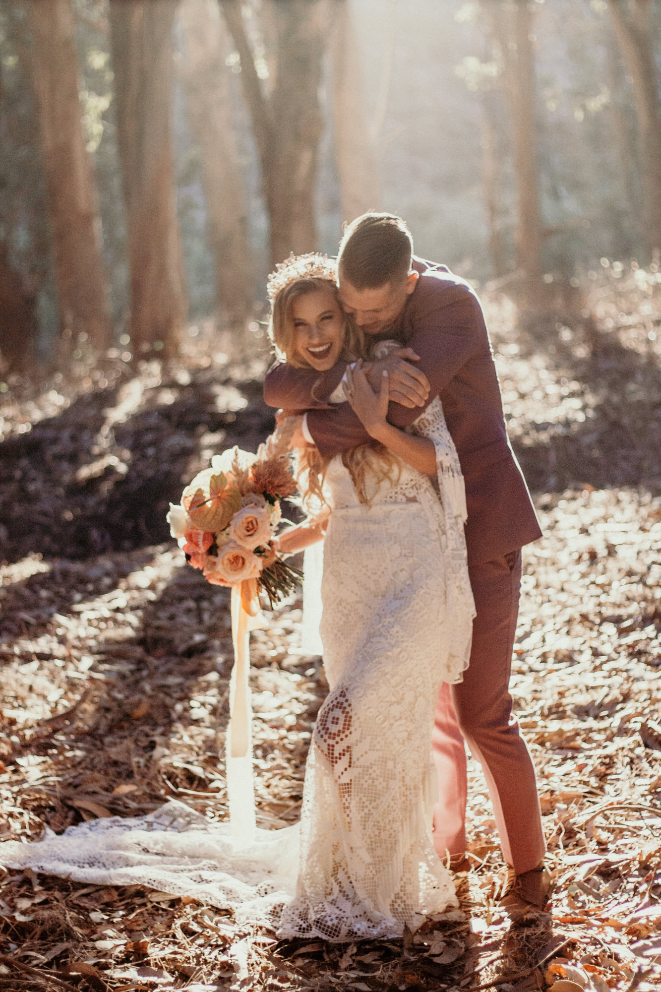 San Luis Obispo elopement Big Sur elopement San Luis Obispo boho bride and groom best San Luis Obispo outdoor elopement location California forest elopement boho wedding dress Inspo California dream elopement location boho suit for groom boho wedding bouquet best San Luis Obispo elopement location bridal tiara SLO elopement Rachel Christopherson photography