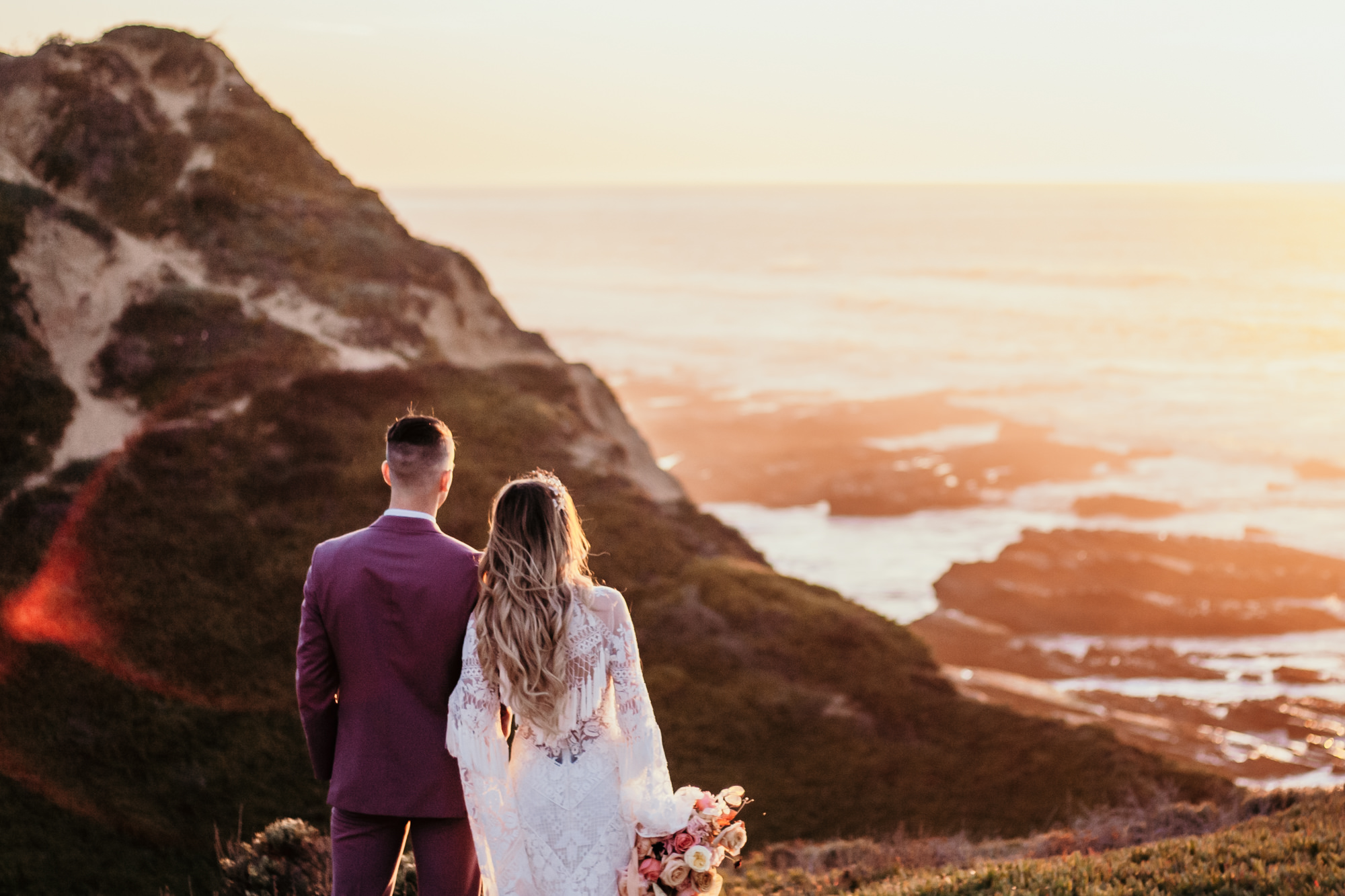 San Luis Obispo beach elopement Big Sur elopement San Luis Obispo boho bride and groom best San Luis Obispo outdoor elopement location California beach elopement boho wedding dress Inspo California dream elopement location boho suit for groom boho wedding bouquet best San Luis Obispo elopement location bridal tiara SLO elopement Rachel Christopherson photography 