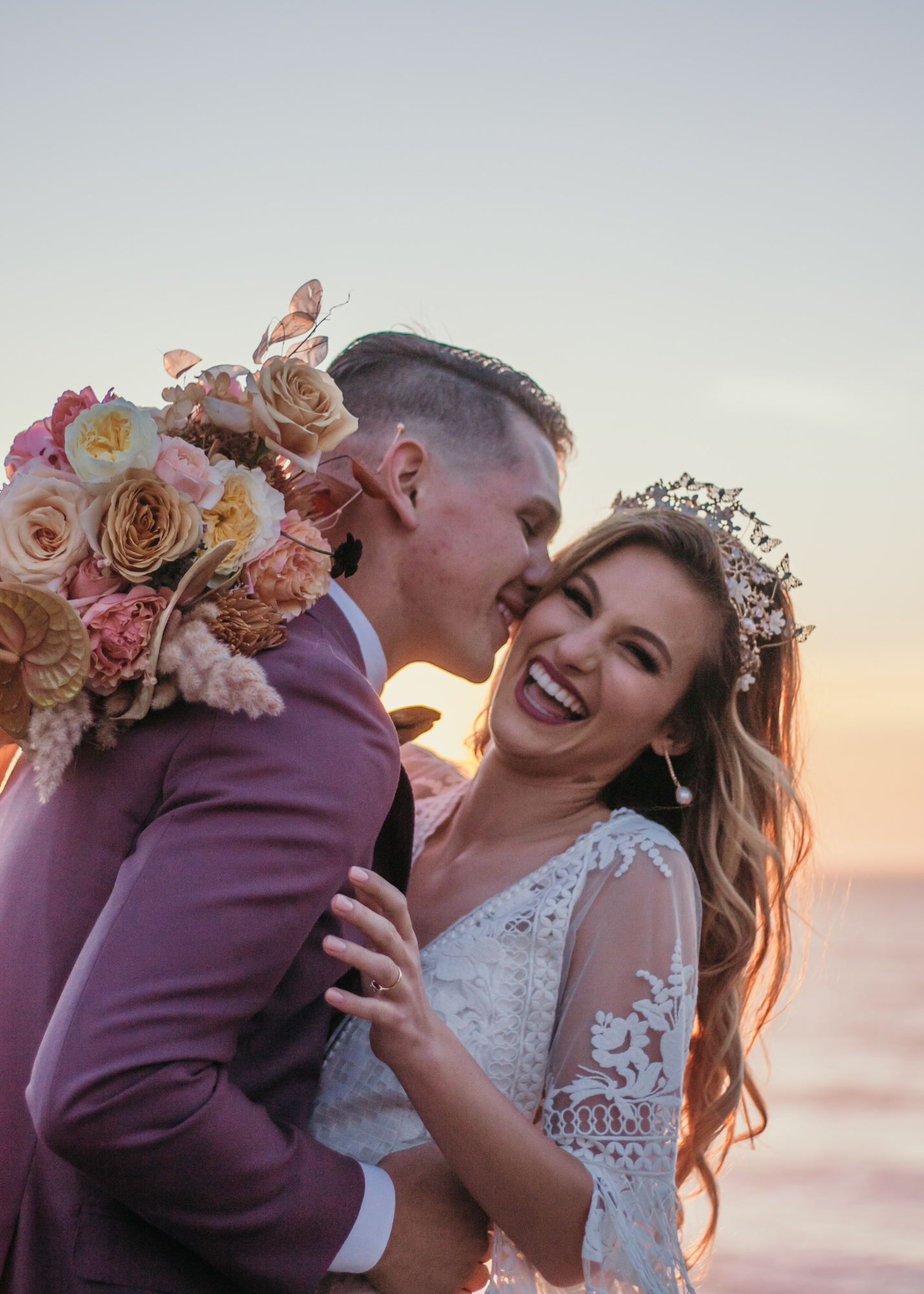 San Luis Obispo beach elopement Big Sur elopement San Luis Obispo boho bride and groom best San Luis Obispo outdoor elopement location California beach elopement boho wedding dress Inspo California dream elopement location boho suit for groom boho wedding bouquet best San Luis Obispo elopement location bridal tiara SLO elopement Rachel Christopherson photography 