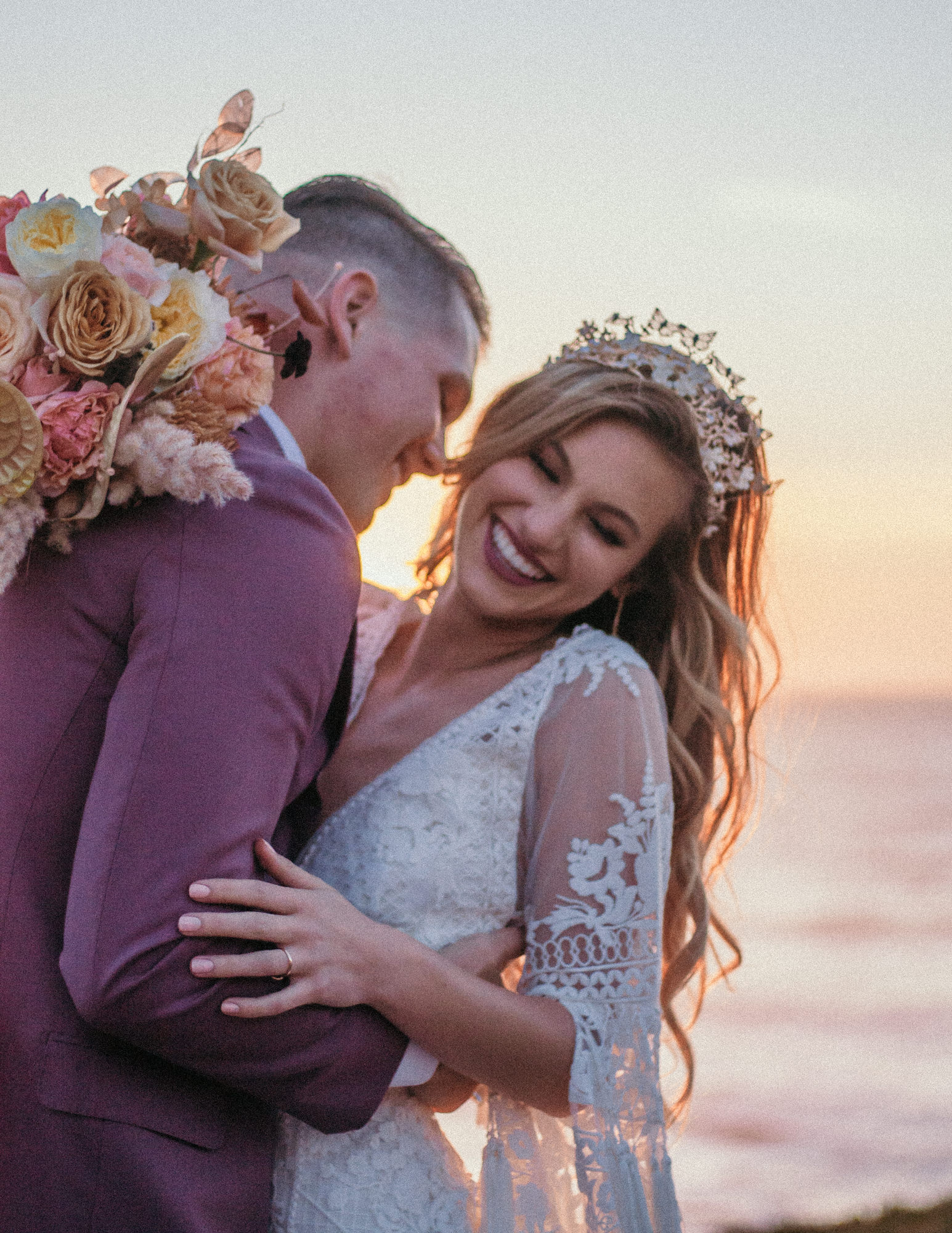 San Luis Obispo beach elopement Big Sur elopement San Luis Obispo boho bride and groom best San Luis Obispo outdoor elopement location California beach elopement boho wedding dress Inspo California dream elopement location boho suit for groom boho wedding bouquet best San Luis Obispo elopement location bridal tiara SLO elopement Rachel Christopherson photography 
