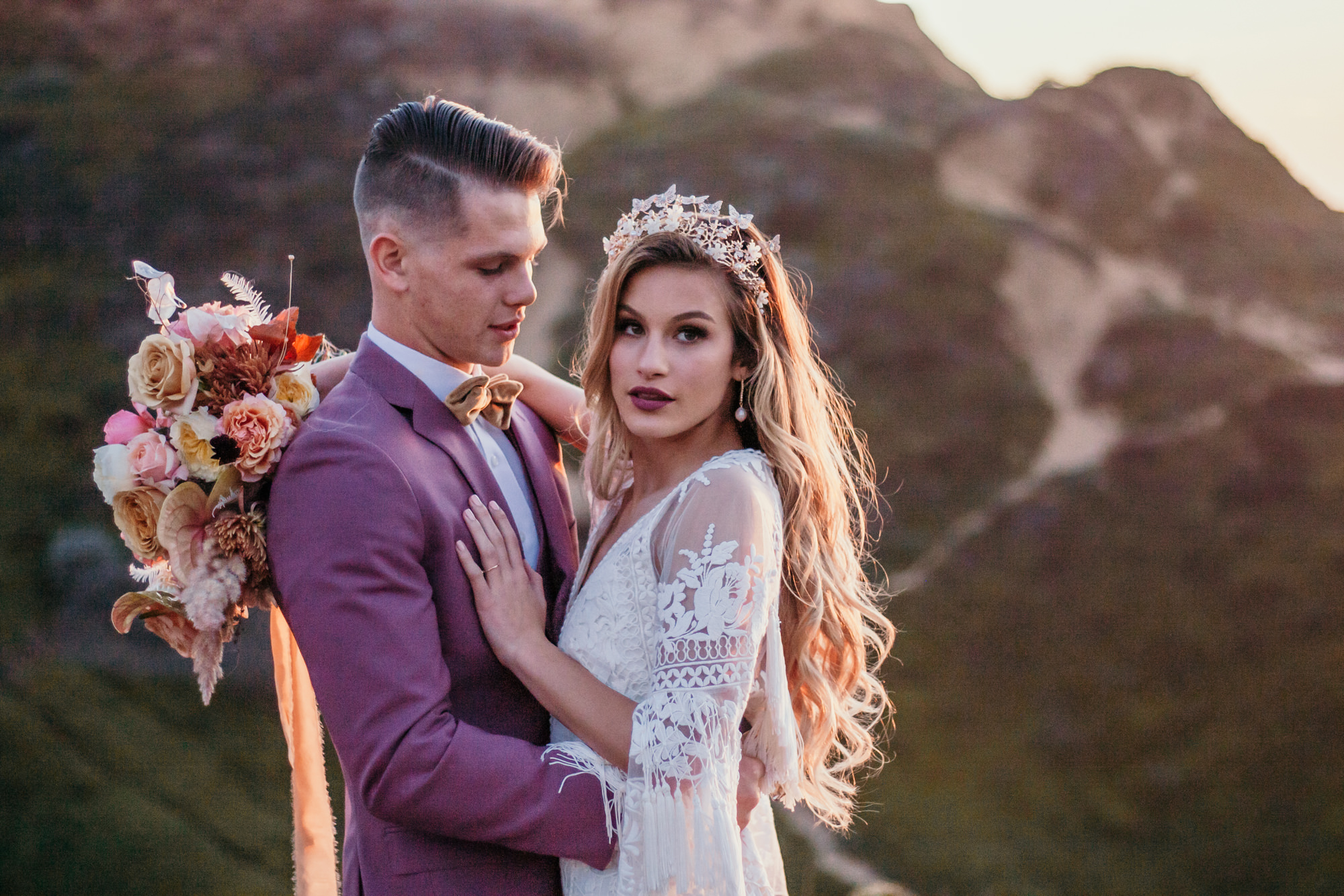 San Luis Obispo beach elopement Big Sur elopement San Luis Obispo boho bride and groom best San Luis Obispo outdoor elopement location California beach elopement boho wedding dress Inspo California dream elopement location boho suit for groom boho wedding bouquet best San Luis Obispo elopement location bridal tiara SLO elopement Rachel Christopherson photography 