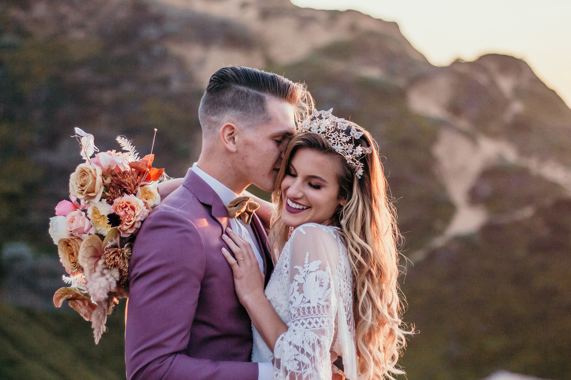 San Luis Obispo beach elopement Big Sur elopement San Luis Obispo boho bride and groom best San Luis Obispo outdoor elopement location California beach elopement boho wedding dress Inspo California dream elopement location boho suit for groom boho wedding bouquet best San Luis Obispo elopement location bridal tiara SLO elopement Rachel Christopherson photography 
