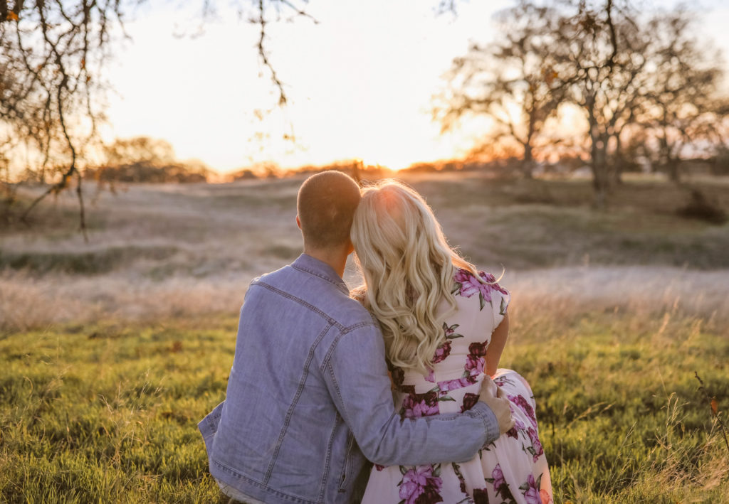 Rachel Christopherson Sacramento California Engagement looking at Sunset 