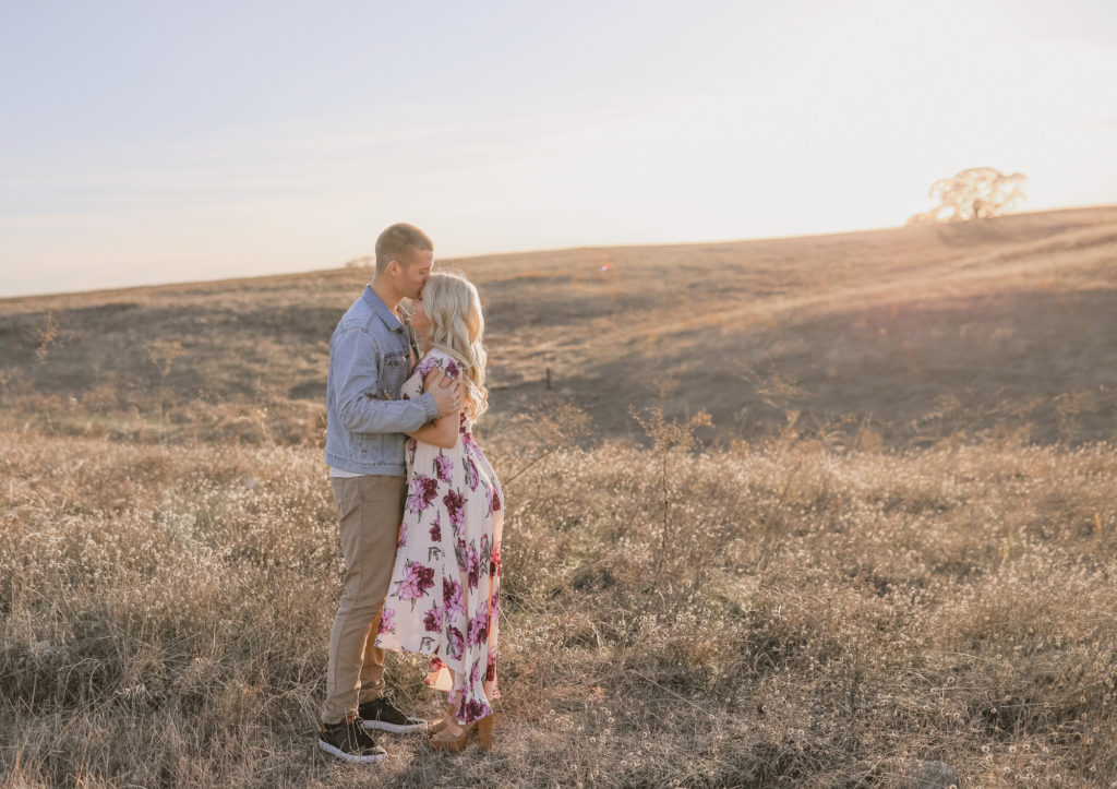Rachel Christopherson Sacramento California Engagement Field Forehead Kiss