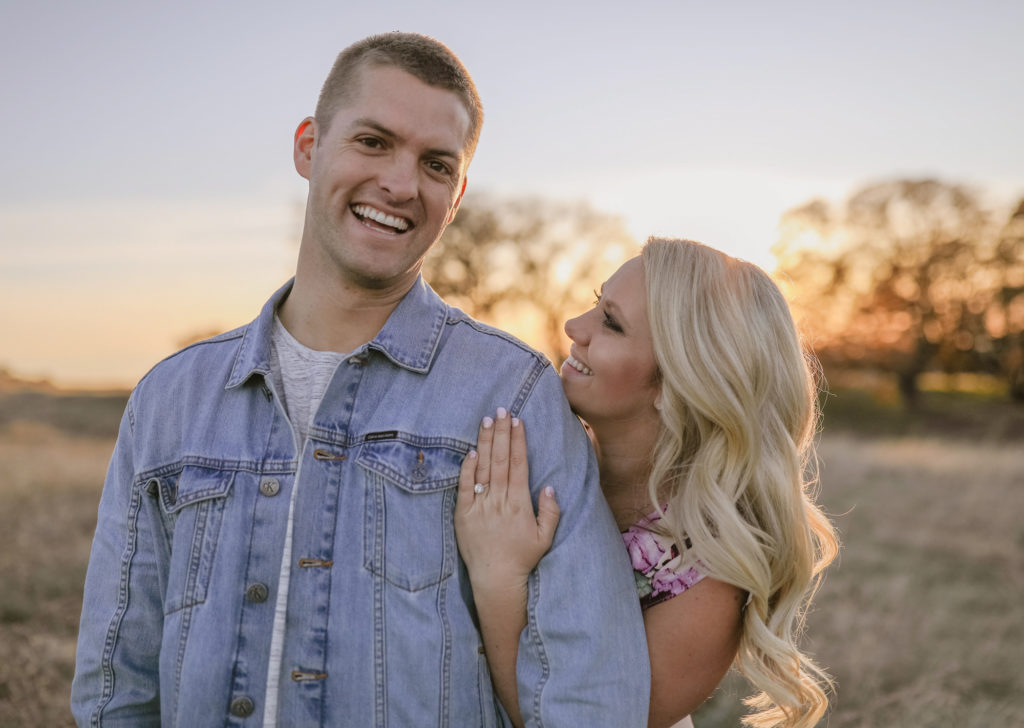 Rachel Christopherson Sacramento California Engagement Close Up Sunset Bride look at groom