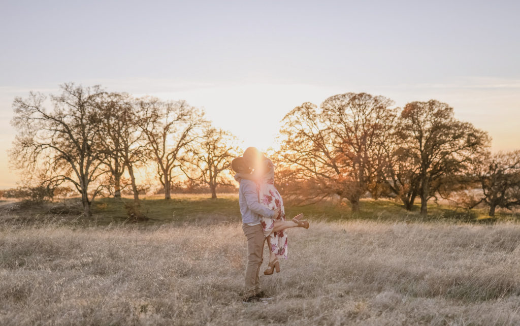 Rachel Christopherson Sacramento California Engagement Close Up Sunset Lift Kiss