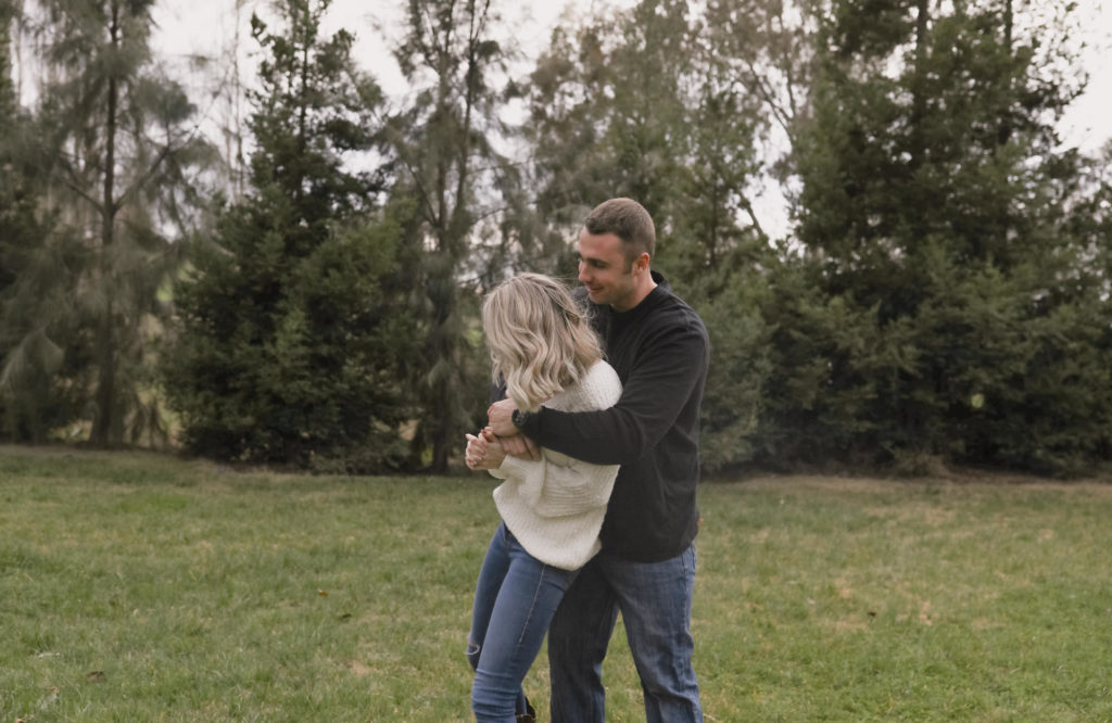 Rachel Christopherson Sacramento California Fall Winter Cloudy Engagement Session Laugh Lift