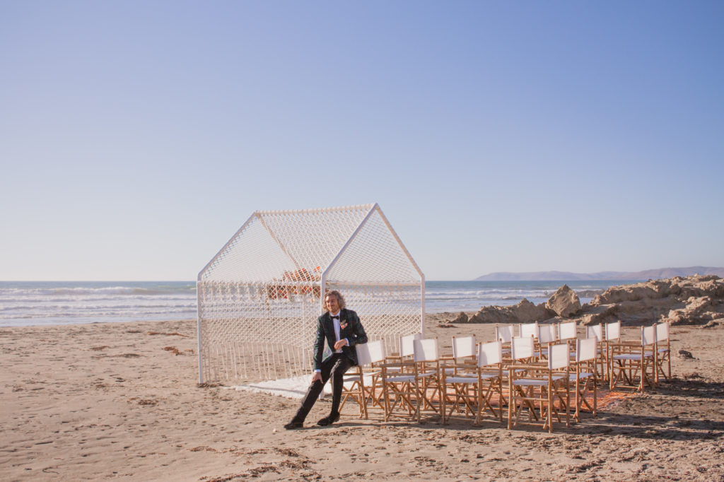 Rachel Christopherson San Luis Obispo Boho Beach Wedding Groom at Ceremony