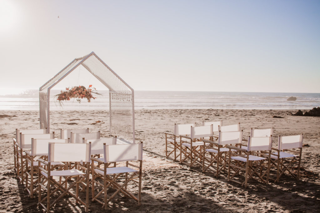 Rachel Christopherson San Luis Obispo Boho Beach Wedding Ceremony Set Up