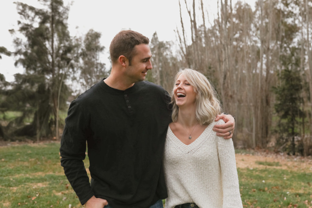 Rachel Christopherson Sacramento Fall Winter Engagement Session Laugh Walk