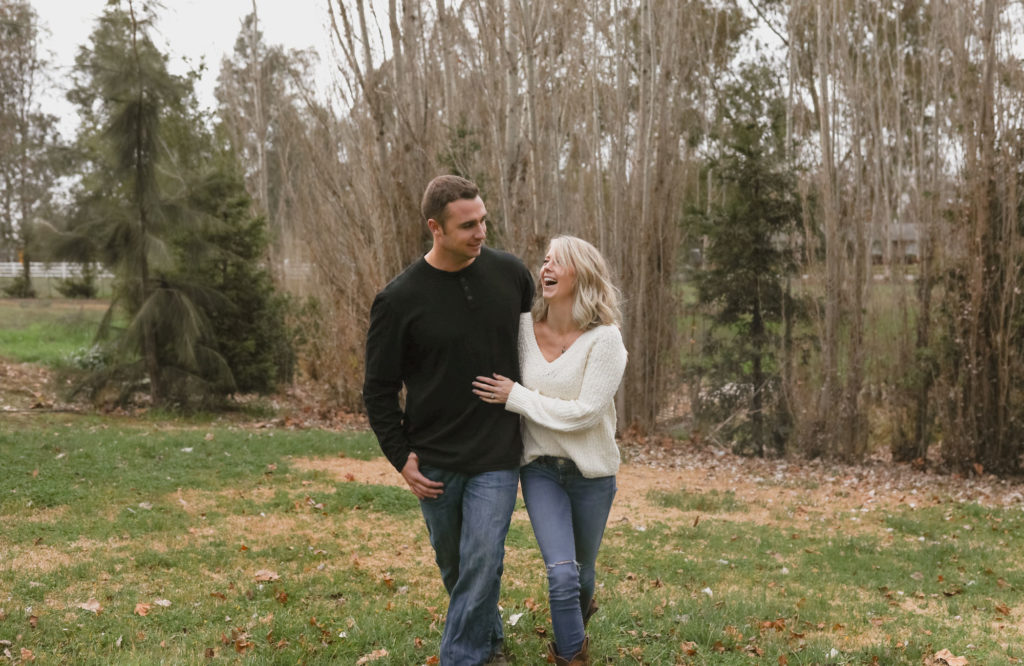 Rachel Christopherson Sacramento Fall Winter Engagement Session Walk Laugh Outside