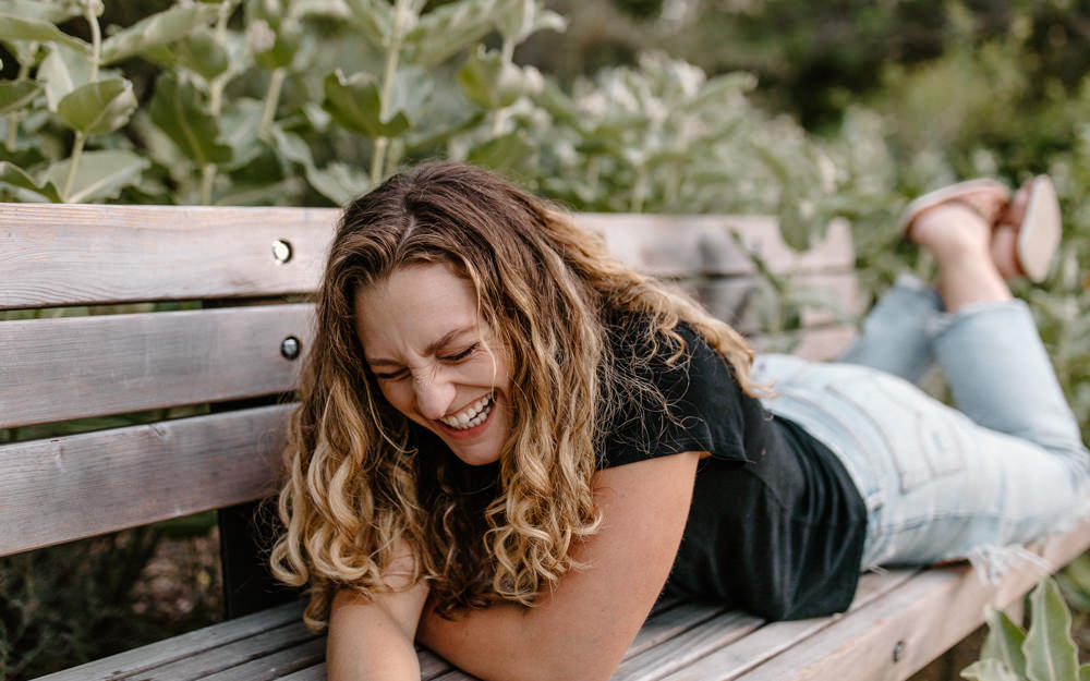 UC Davis Arboretum Portrait Session Sacramento portrait session garden shoot curly hair photos portrait shoot outfit inspo lifestyle photoshoot Sacramento headshot curly hair headshot portrait laughter Rachel Christopherson photography 