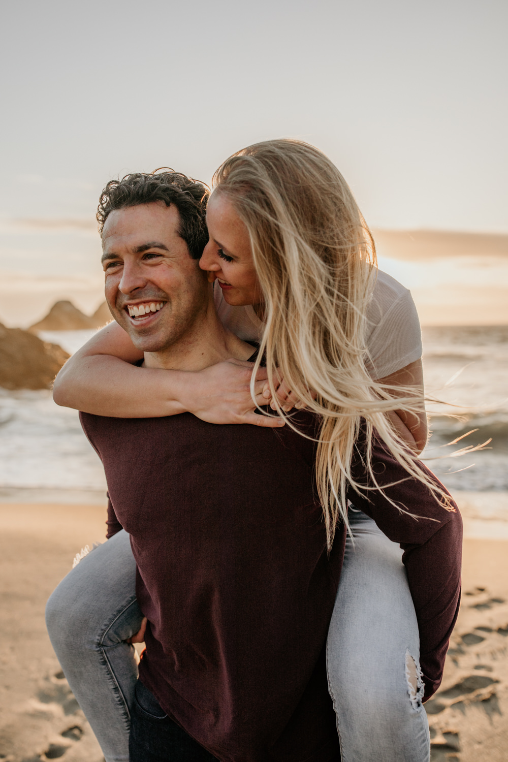 San Francisco engagement session Lands End engagement photos Sutro Baths golden hour photos sunset ocean photos couples natural posing inspo engagement session outfit Inspo free spirit engagement photos wild and free engagement session bay area bride Rachel christopherson Photography