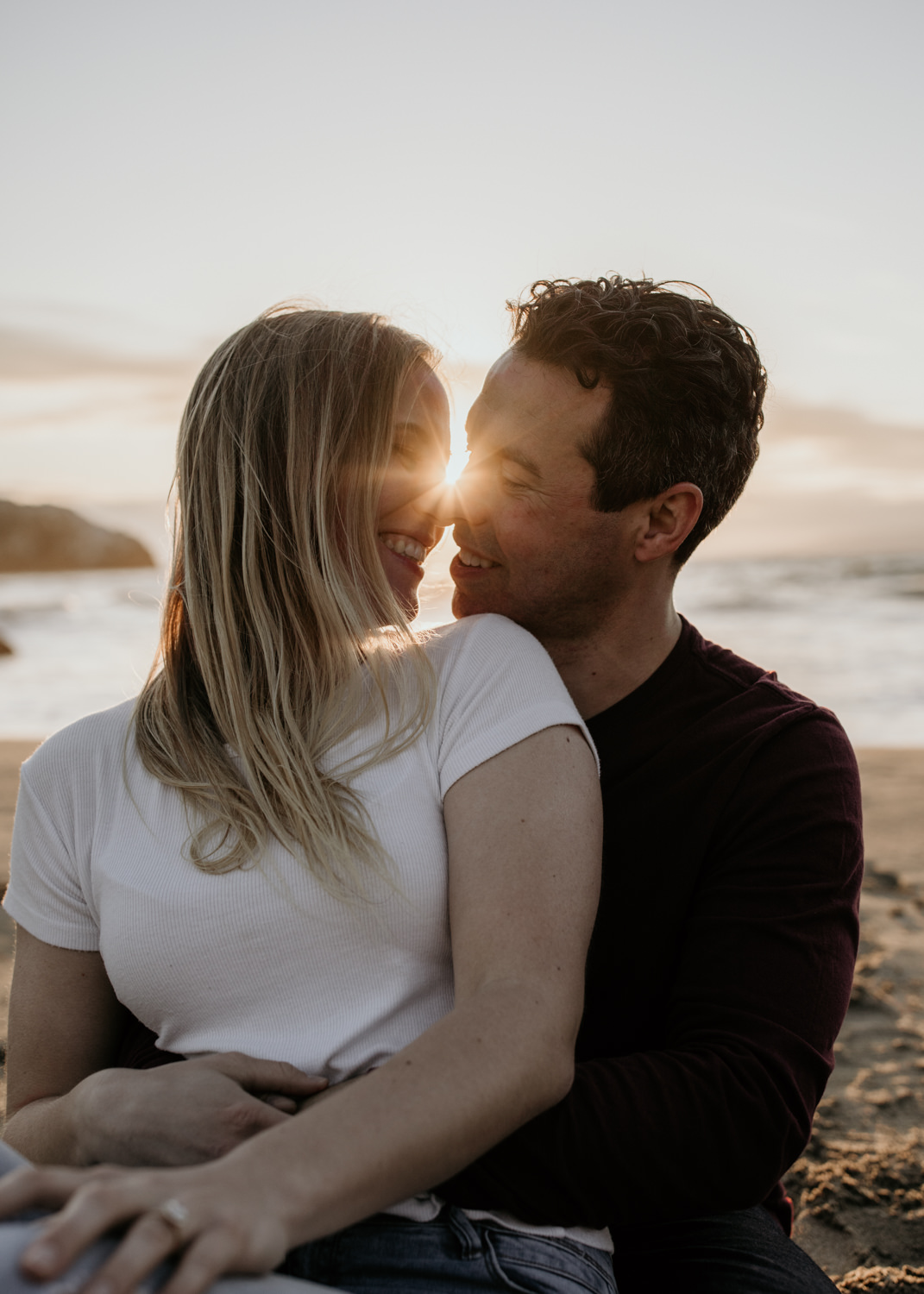 San Francisco engagement session Lands End engagement photos Sutro Baths golden hour photos sunset ocean photos couples beach posing inspo engagement session outfit Inspo free spirit engagement photos wild and free engagement session bay area bride Rachel christopherson Photography