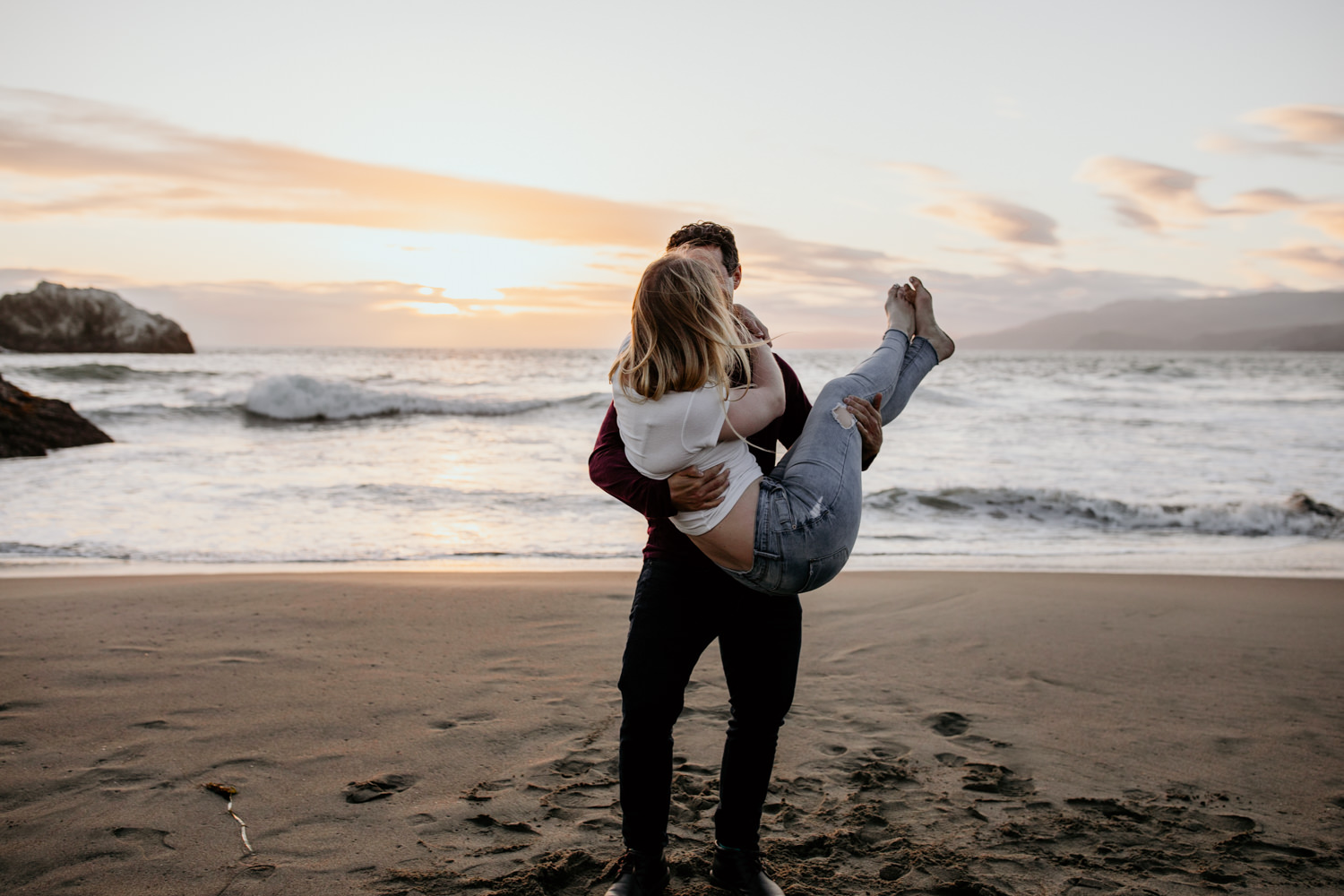 San Francisco engagement session Lands End engagement photos Sutro Baths golden hour photos sunset ocean photos couples posing inspo engagement session outfit Inspo free spirit engagement photos wild and free engagement session bay area bride Rachel christopherson wedding Photography