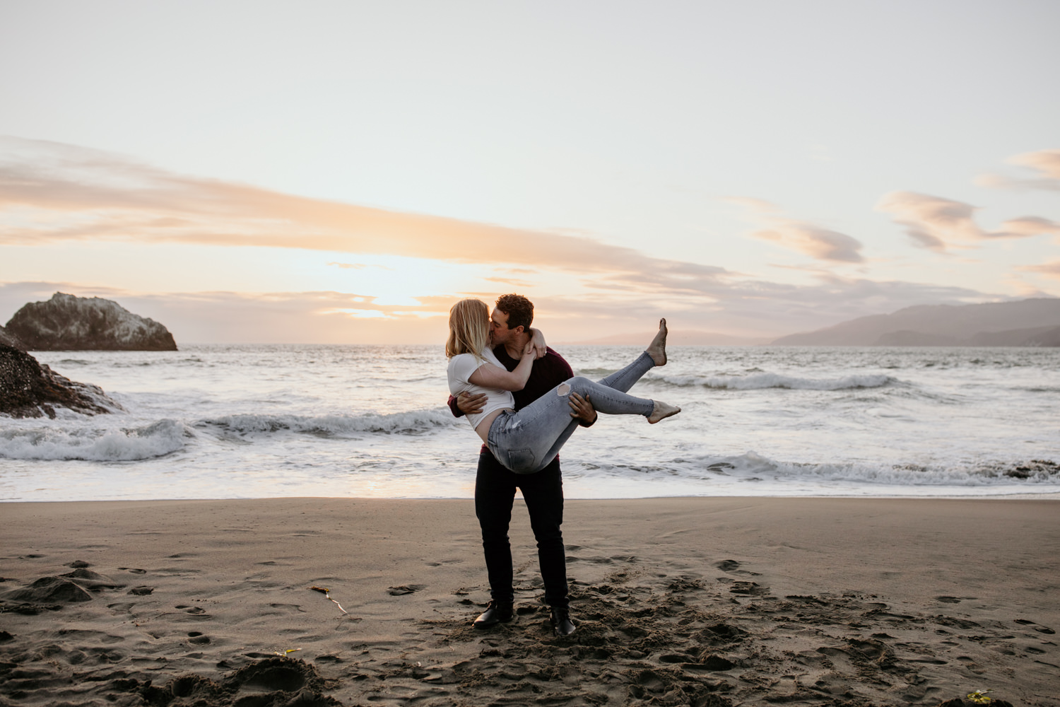 San Francisco engagement session Lands End engagement photos Sutro Baths golden hour photos sunset ocean photos couples posing inspo engagement session outfit Inspo free spirit engagement photos wild and free engagement session bay area bride Rachel christopherson Elopement Photography