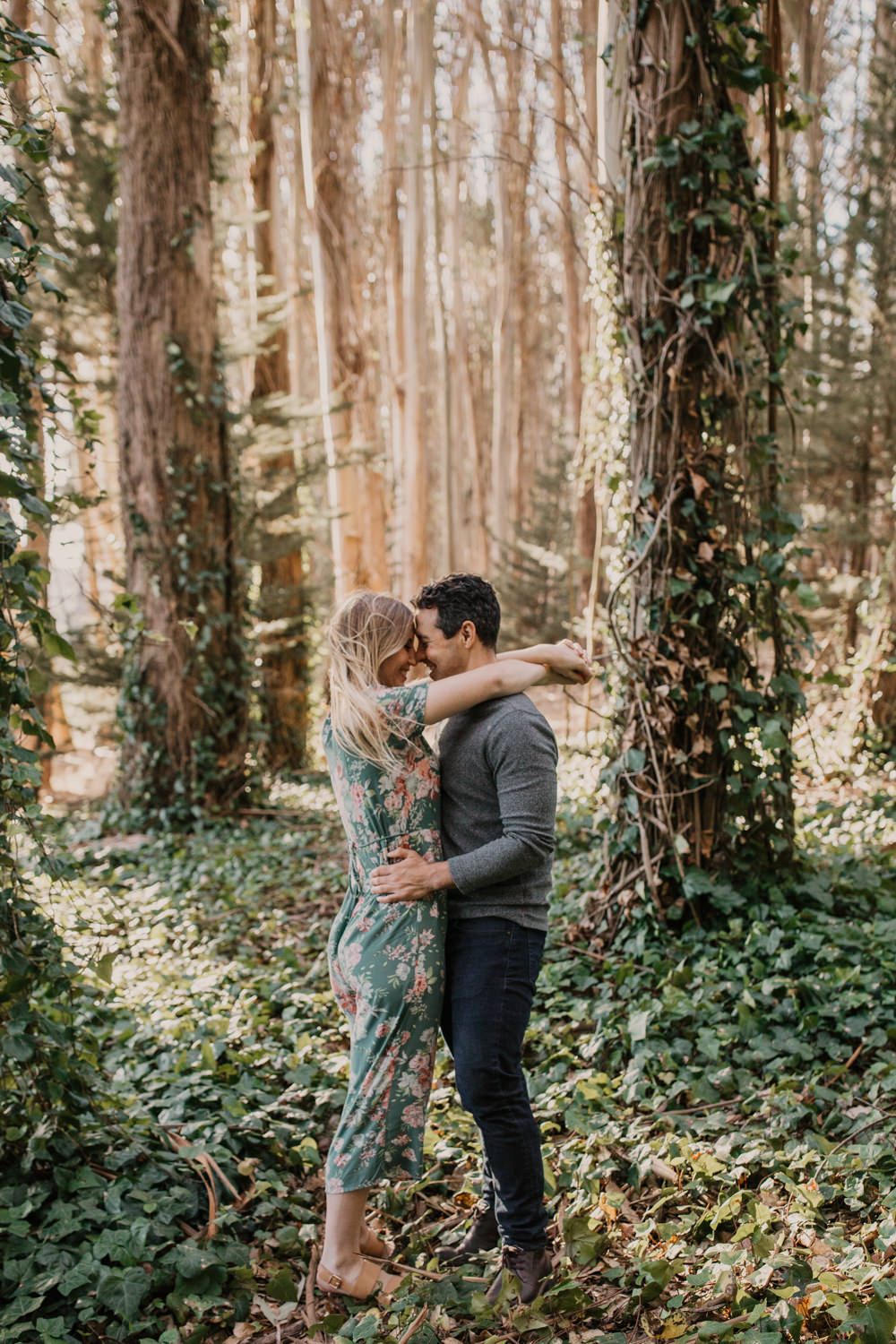 San Francisco Lovers Lane Engagement Session Presidio forest couples posing inspo engagement session outfit Inspo free spirit engagement photos wild and free engagement session bay area bride Rachel christopherson Photography
