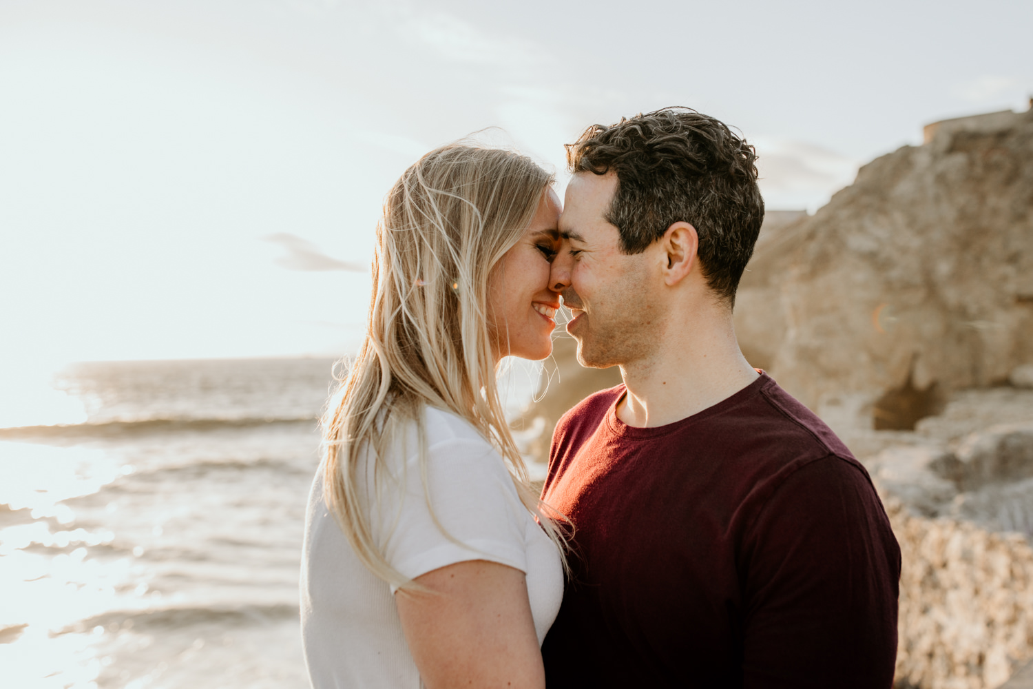 San Francisco engagement session Lands End engagement photos almost kiss couples posing inspo engagement session outfit Inspo free spirit engagement photos wild and free engagement session bay area bride Rachel christopherson Photography